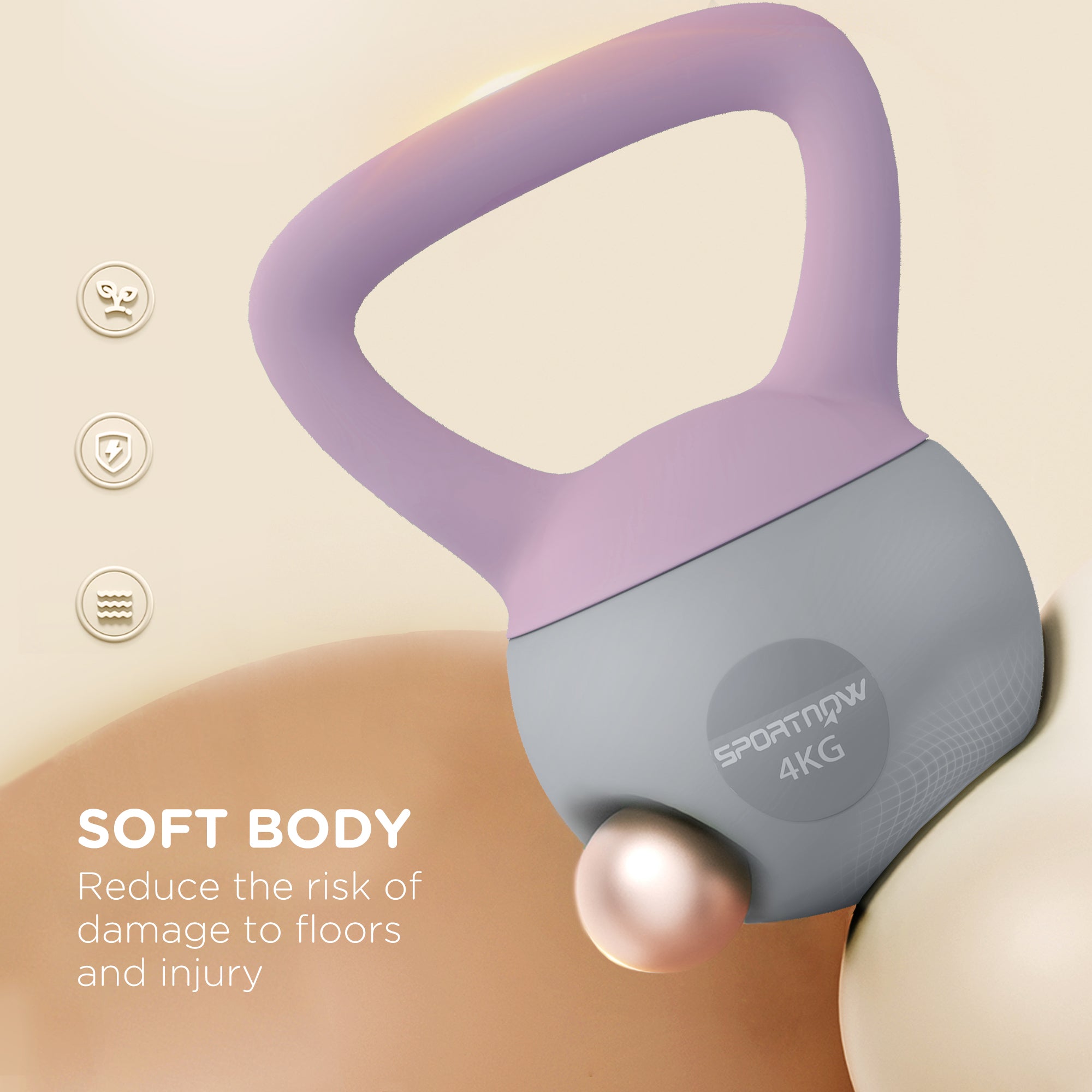 SPORTNOW Soft Kettlebell, 4kg Kettle Bell with Non-Slip Handle for Home Gym Weight Lifting and Strength Training, Purple and Grey - North Peak Garden Furniture