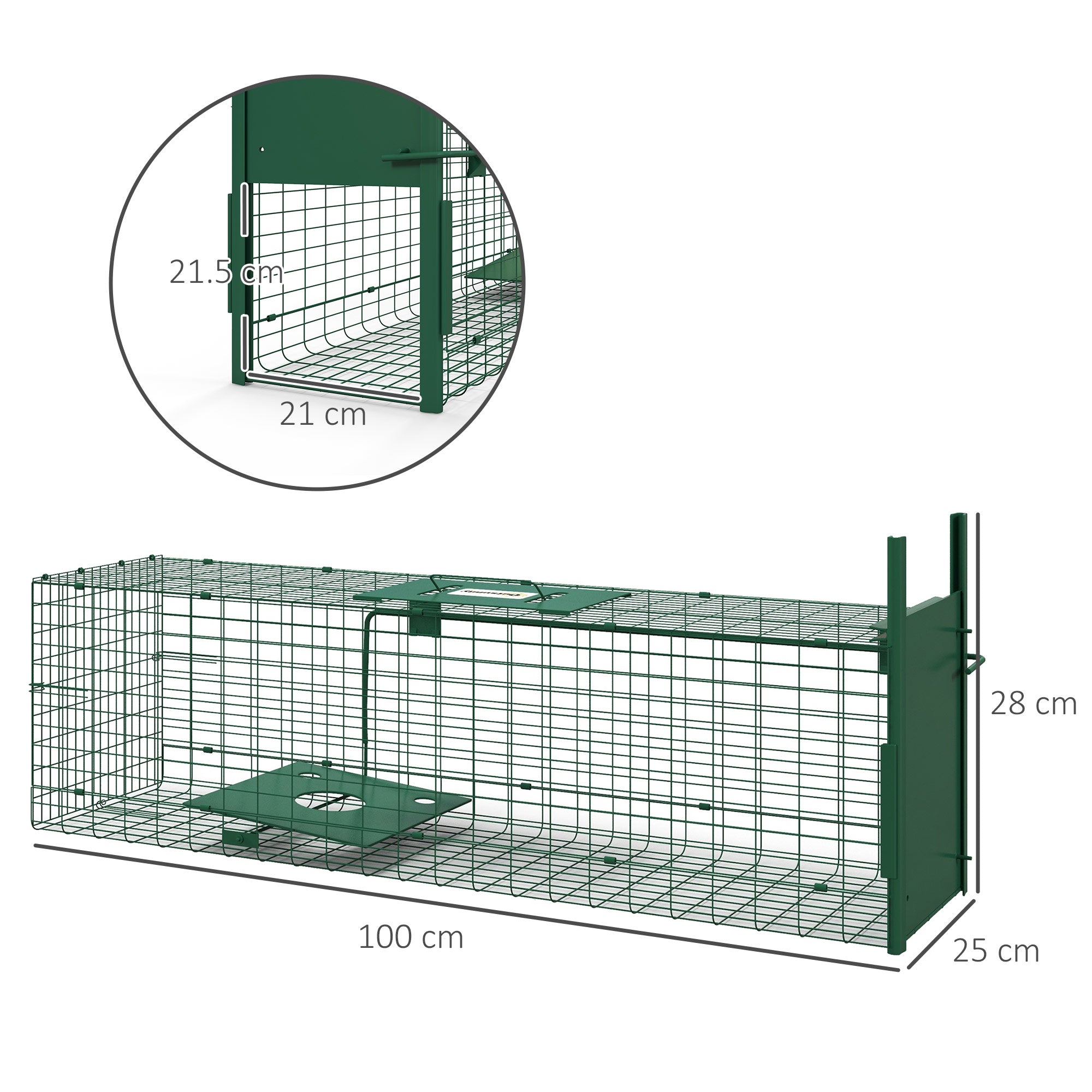 Outsunny Single Door Humane Rat Trap for Small Animals, Metal Outdoor and Indoor Squirrel Trap for Mice, Cats, Rabbits, 100 X 25 X 28cm, Dark Green - North Peak Garden Furniture