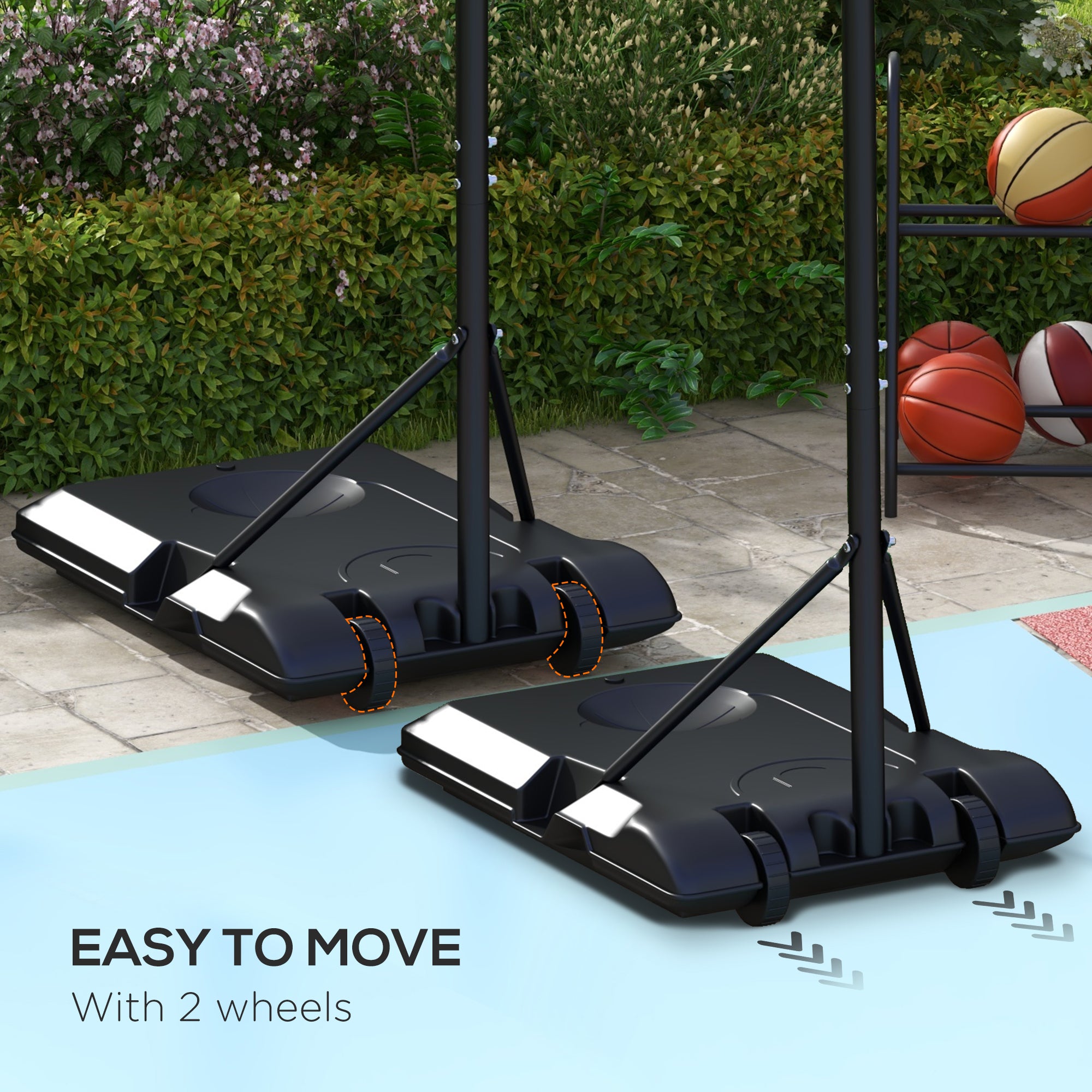 SPORTNOW Adjustable Basketball Stand Net System, with Wheels, Enlarged Base, PE, Backboard, 179-209cm - North Peak Garden Furniture