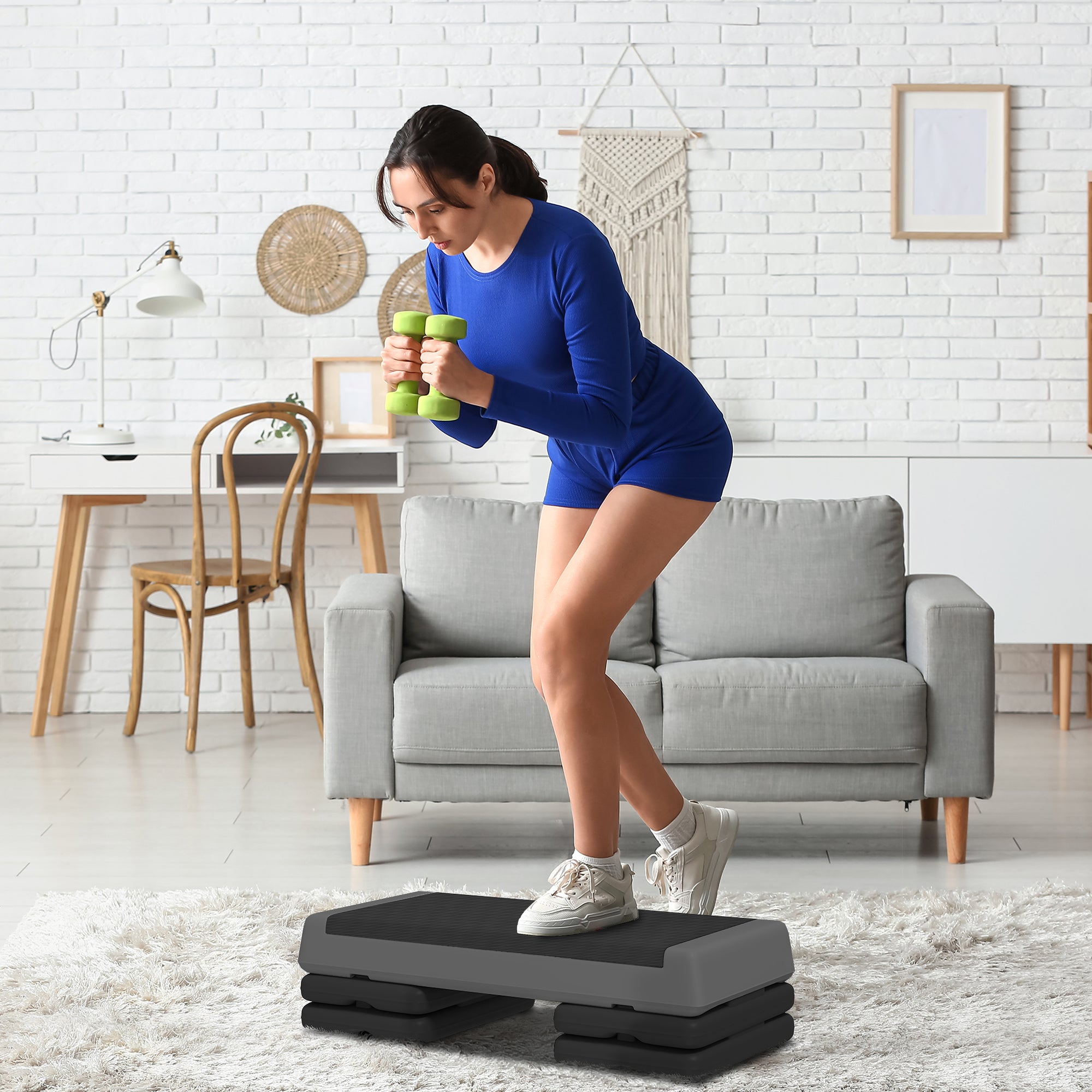 SPORTNOW Fitness Stepper, 3-Height Adjustable Aerobic Step, Non-Slip Exercise Step Board for Home Gym Office Workout, 10.5cm, 15.5cm, 20.5cm, Grey - North Peak Garden Furniture