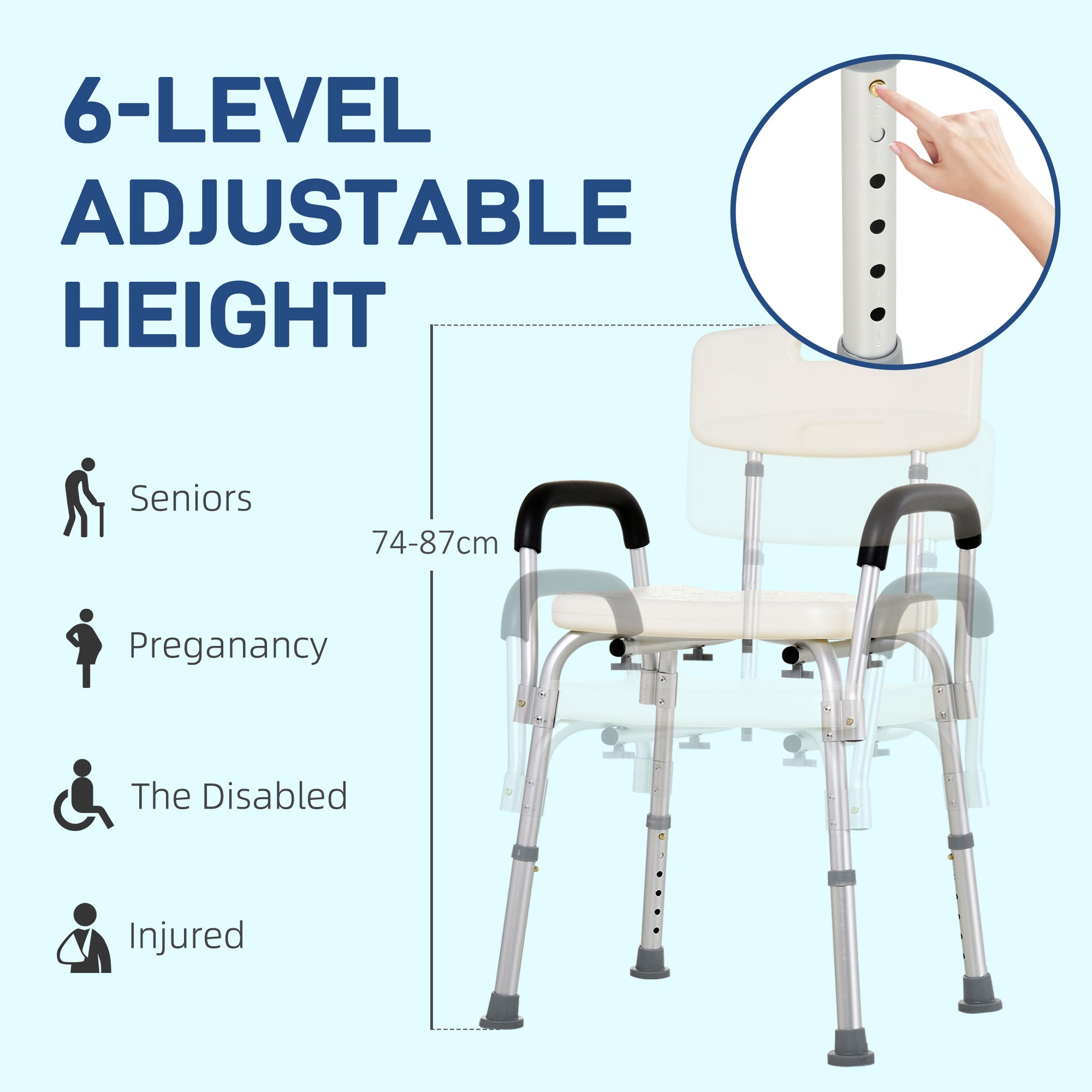 HOMCOM Adjustable Shower Chair, Shower Seat, Portable Medical Stool with Adjustable Back and Armrest for Mobility - North Peak Garden Furniture