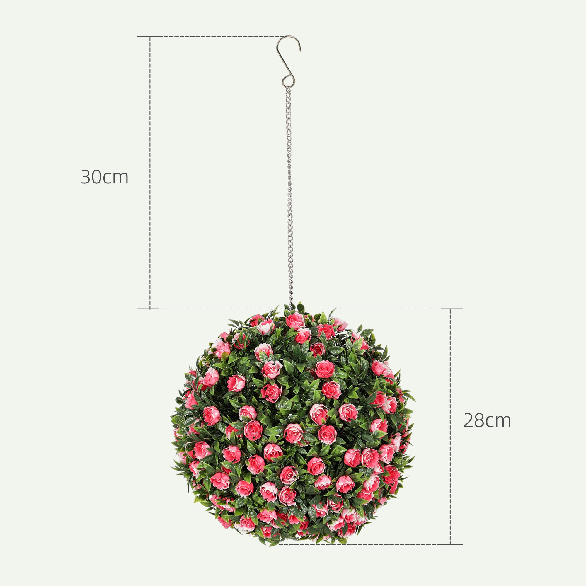HOMCOM Set of 2 Decorative Artificial Plants, UV-protected Artificial Plant Topiary Rose Balls, Fake Plants for Home Indoor outdoor Decor, 28cm, Pink - North Peak Garden Furniture