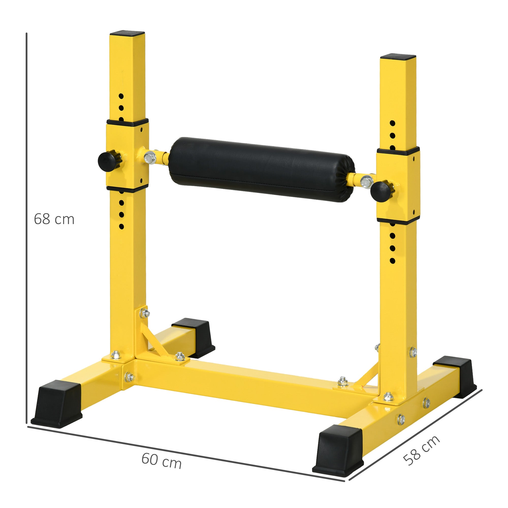 SPORTNOW Bulgarian Split Squat Stand, 12-Level Adjustable Single Leg Squat Machine with Foam Roller and Anti-Slip Pads for Lower Body Strength Training, Yellow - North Peak Garden Furniture