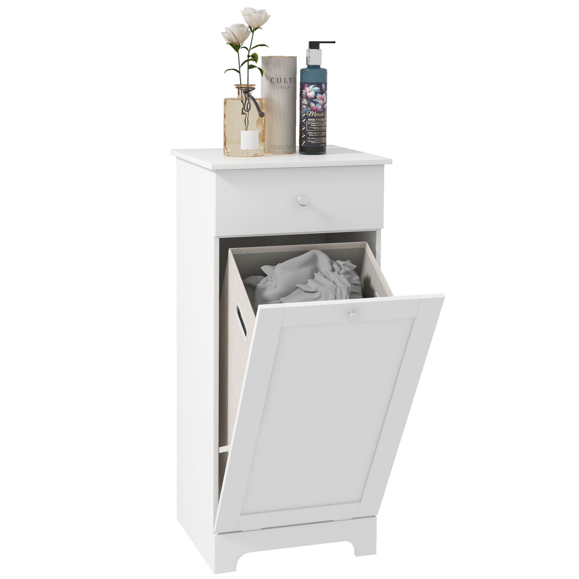 HOMCOM Single Hamper Laundry Storage Cabinet - White - North Peak Garden Furniture