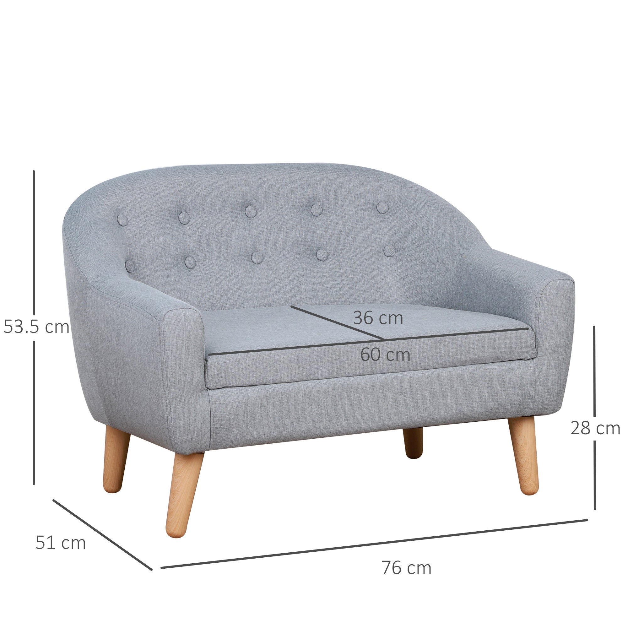 HOMCOM Children's Armchairs Kids Armchair Toddler Chair 2 Seater Wood Frame Mini Sofa for Bedroom Playroom Grey - North Peak Garden Furniture