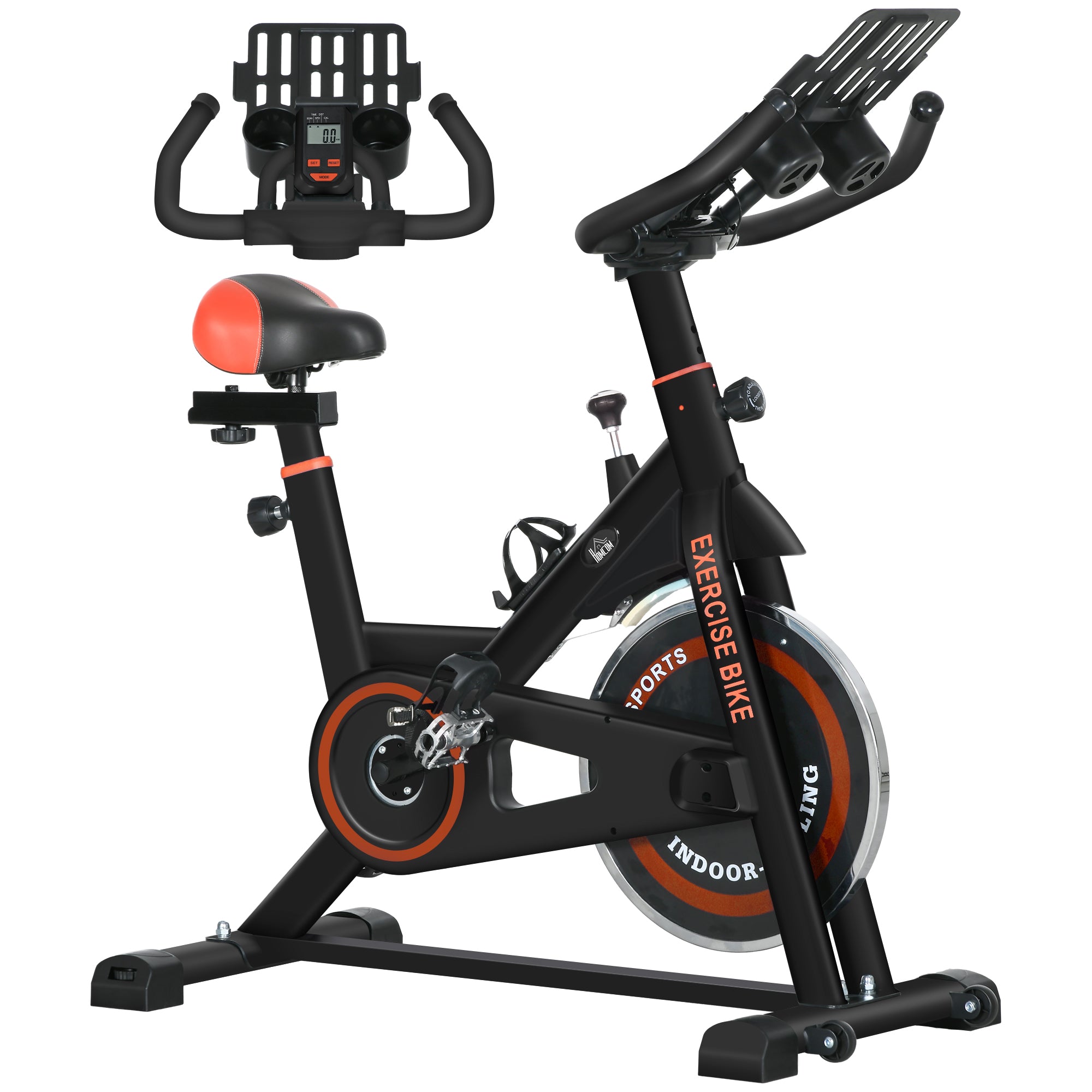 HOMCOM Exercise Bike, 8kg Flywheel Stationary Bike Indoor Cycling Machine with Adjustable Resistance Seat Handlebar, Black - North Peak Garden Furniture
