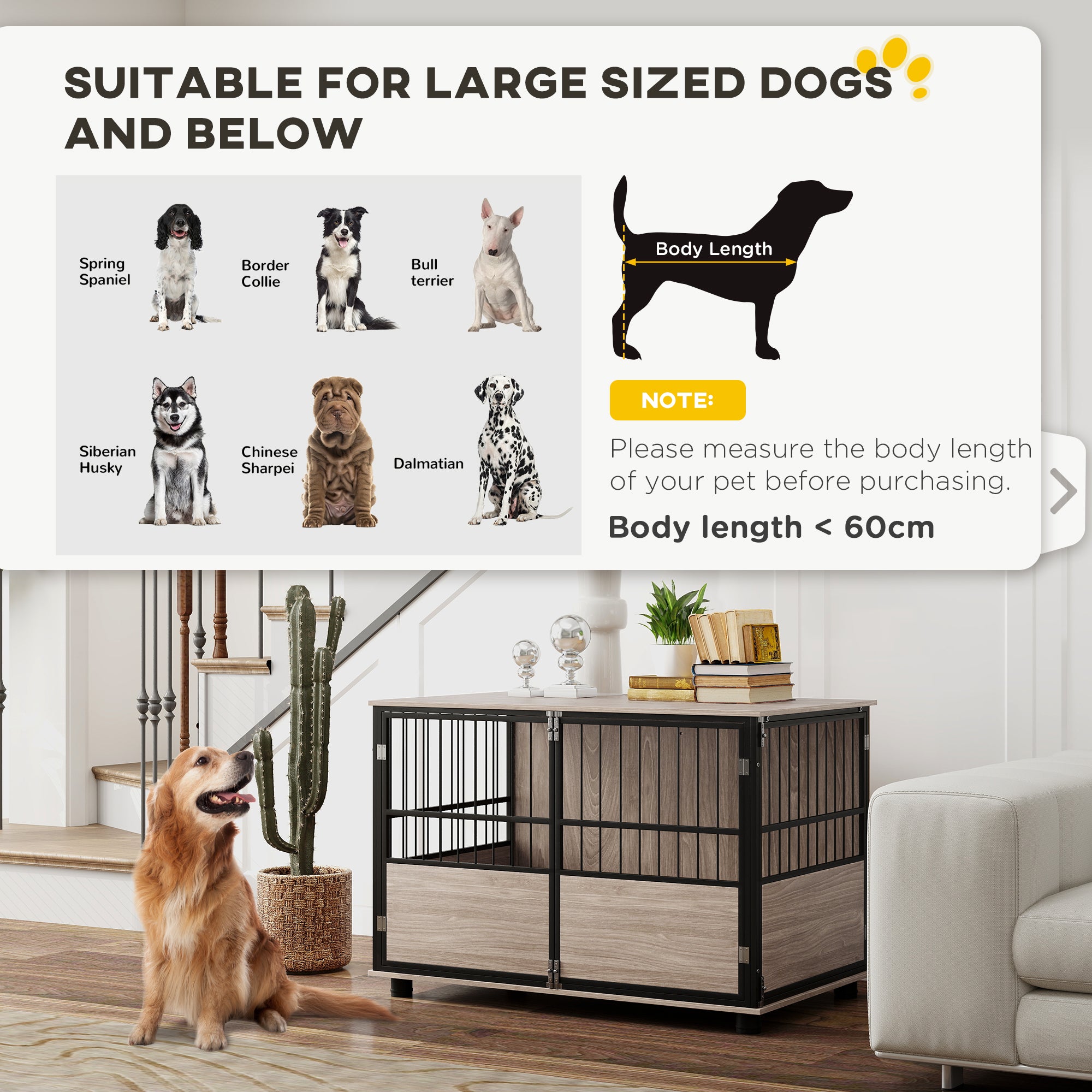 PawHut 100cm Furniture Style Dog Crate Dog Cage End Table Indoor with 3 Doors Soft Washable Cushion, for Large Sized Dogs - North Peak Garden Furniture