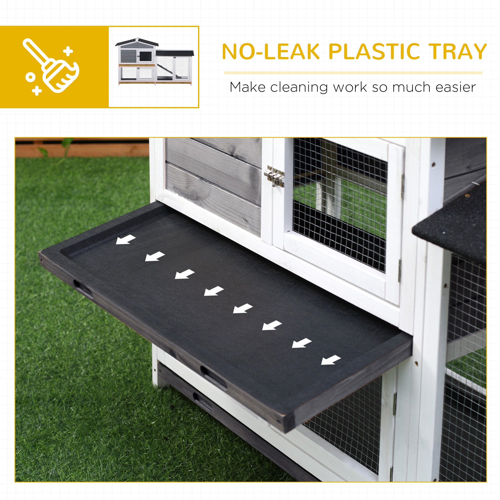 PawHut Wooden 2-Tier Rabbit Hutch w/ Tray Ramp Grey - North Peak Garden Furniture