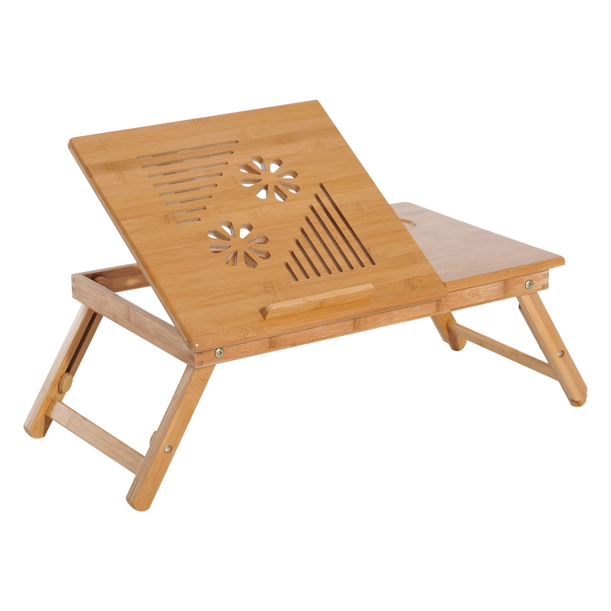 HOMCOM Portable Laptop Desk Notebook Tray PC Bed Table with Drawer Adjustable & Foldable (55L x 35W x 22-30H (cm)) - North Peak Garden Furniture