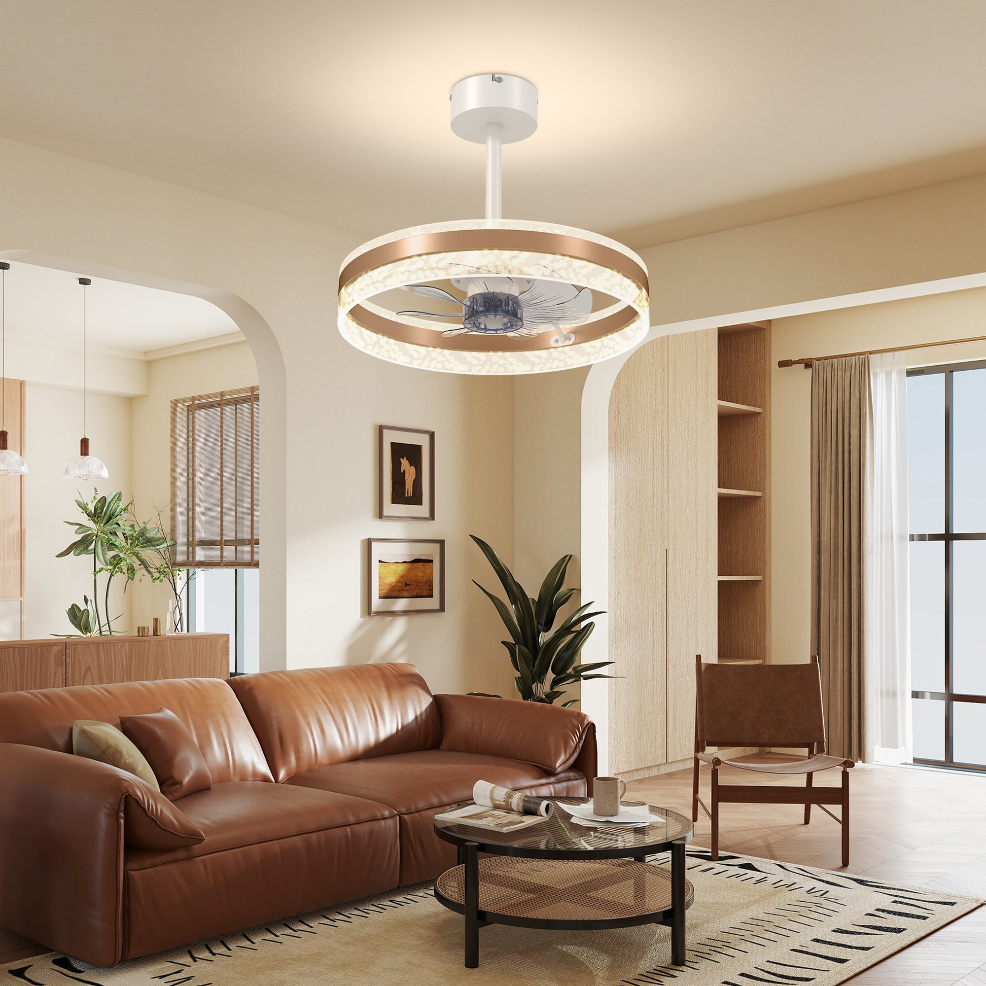 HOMCOM Ceiling Fan with LED Light and Remote - Gold Tone - North Peak Garden Furniture