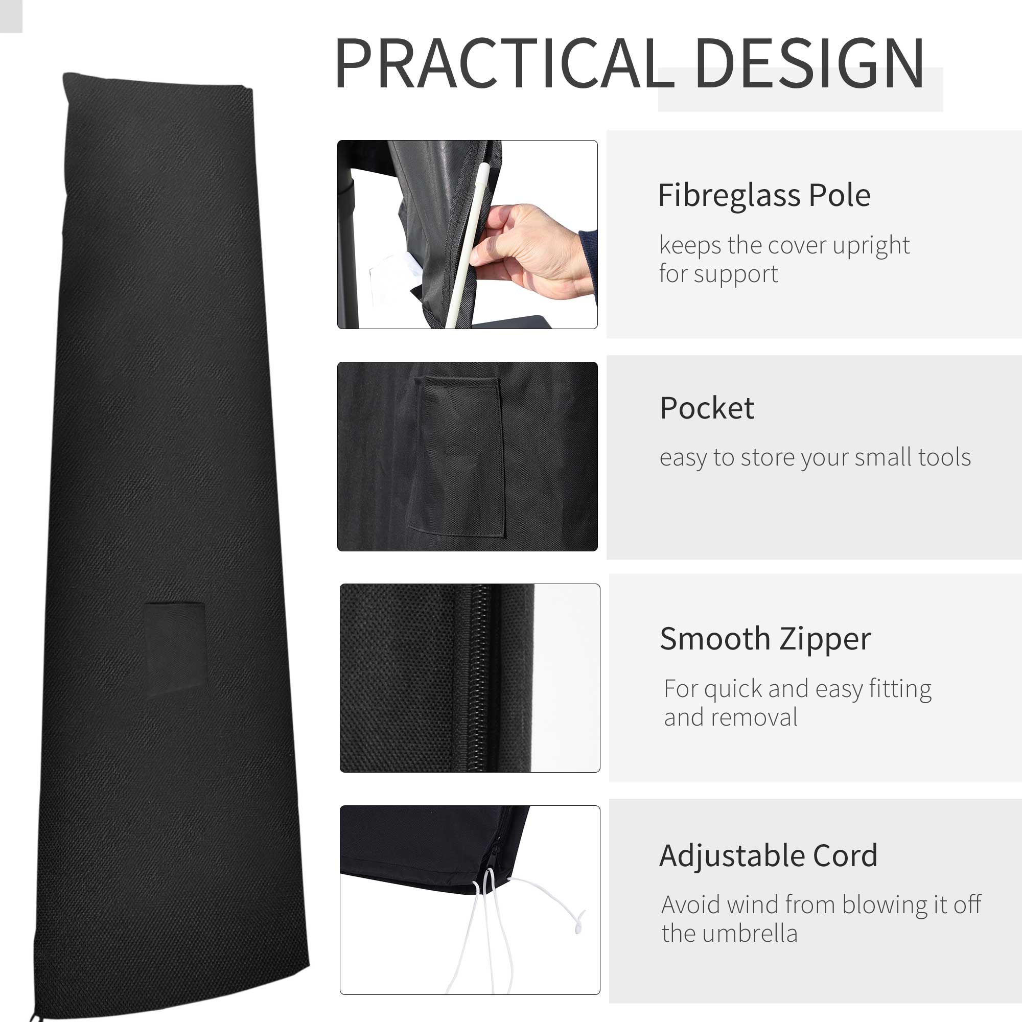 Outsunny Garden Parasol Cover Waterproof Outdoor Cantilever Banana Umbrella Protector 300D Oxford Fabric 200 x 50/80 cm - North Peak Garden Furniture