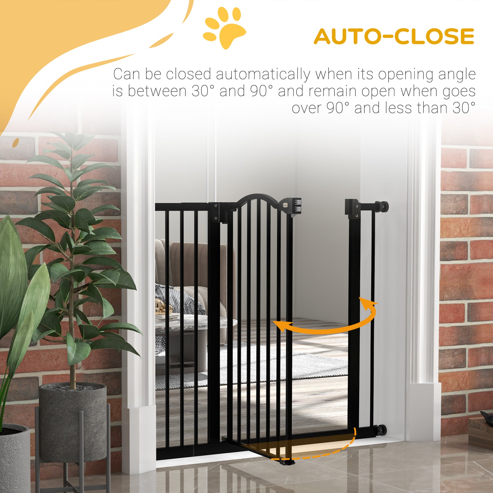 PawHut Metal 74-94cm Adjustable Pet Gate Safety Barrier w/ Auto-Close Door Black - North Peak Garden Furniture