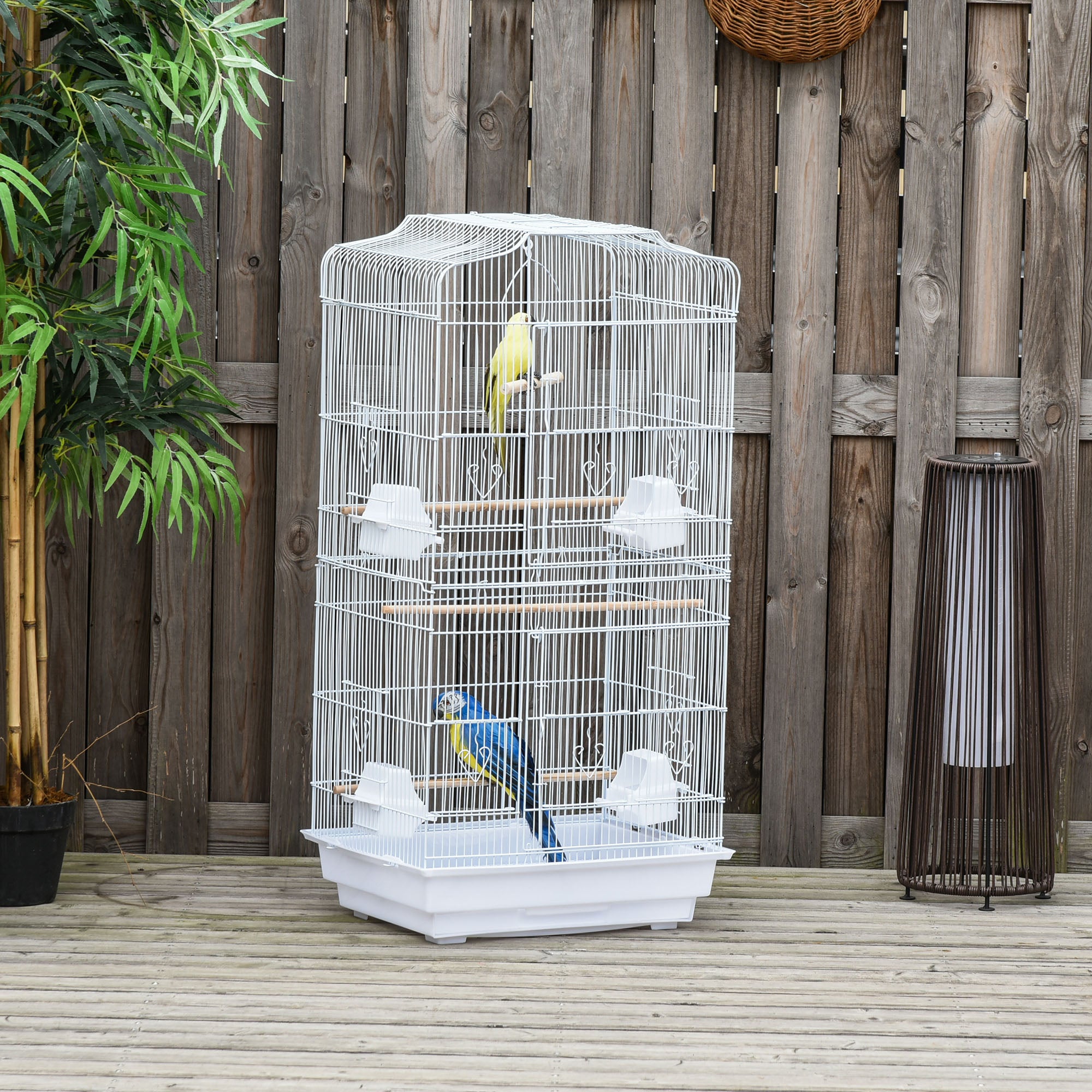 PawHut Large Metal Bird Cage with Stand, Perches, Food Bowls, Swing for Budgie, Parakeet, 46.5 x 35.5 x 92cm,White