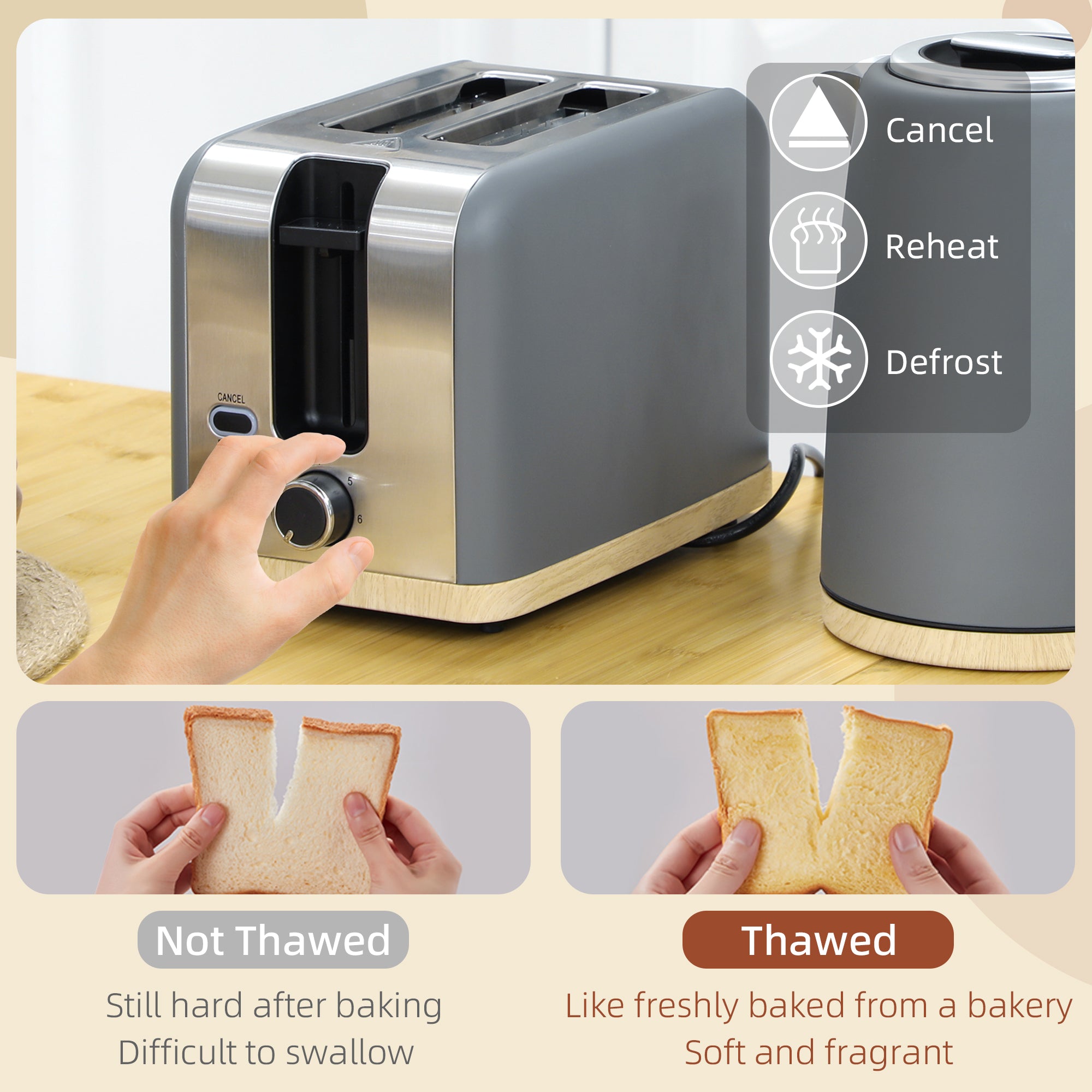 HOMCOM Kettle and Toaster Set, 1.7L 3000W Fast Boil Kettle & 2 Slice Toaster Kitchen Set with 7 Level Browning Controls, Defrost, Reheat, Auto Off, Boil-dry Protection, Grey - North Peak Garden Furniture