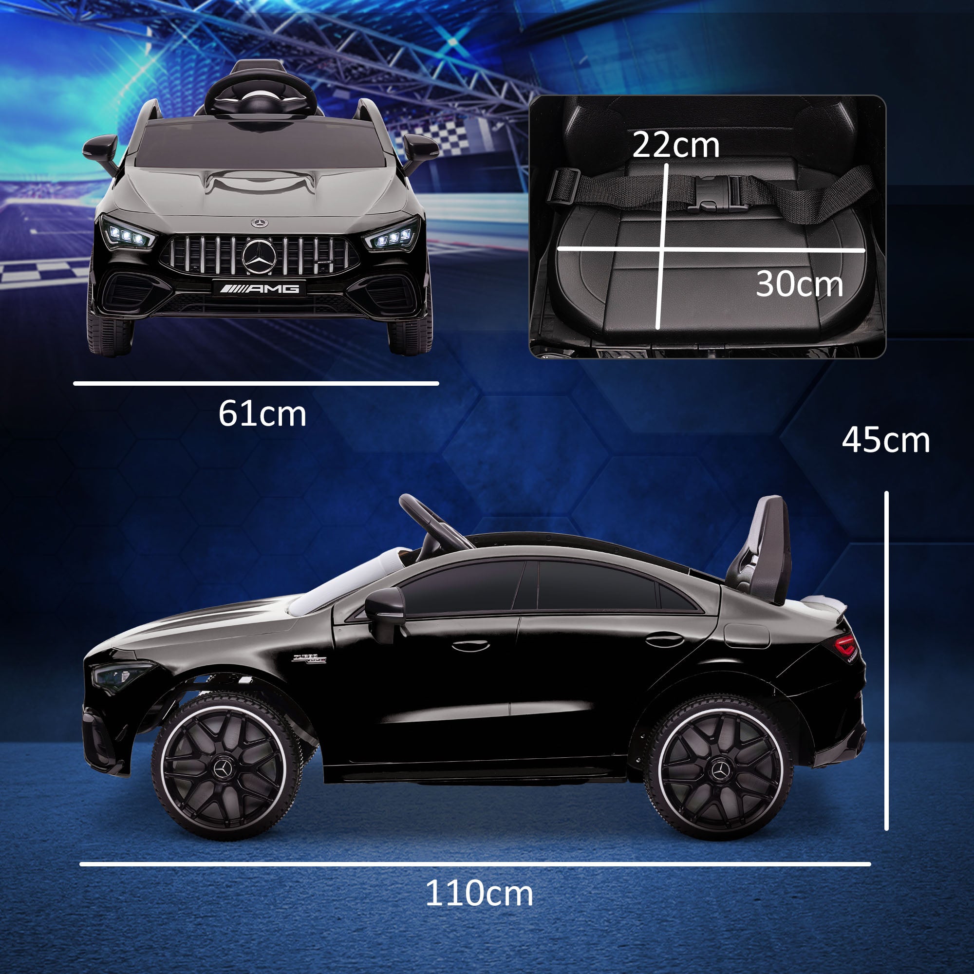 AIYAPLAY Mercedes-AMG CLA 45 Licensed 12V Kids Electric Car Ride on Car w/ Remote, Suspension Lights Music Horn - Black - North Peak Garden Furniture
