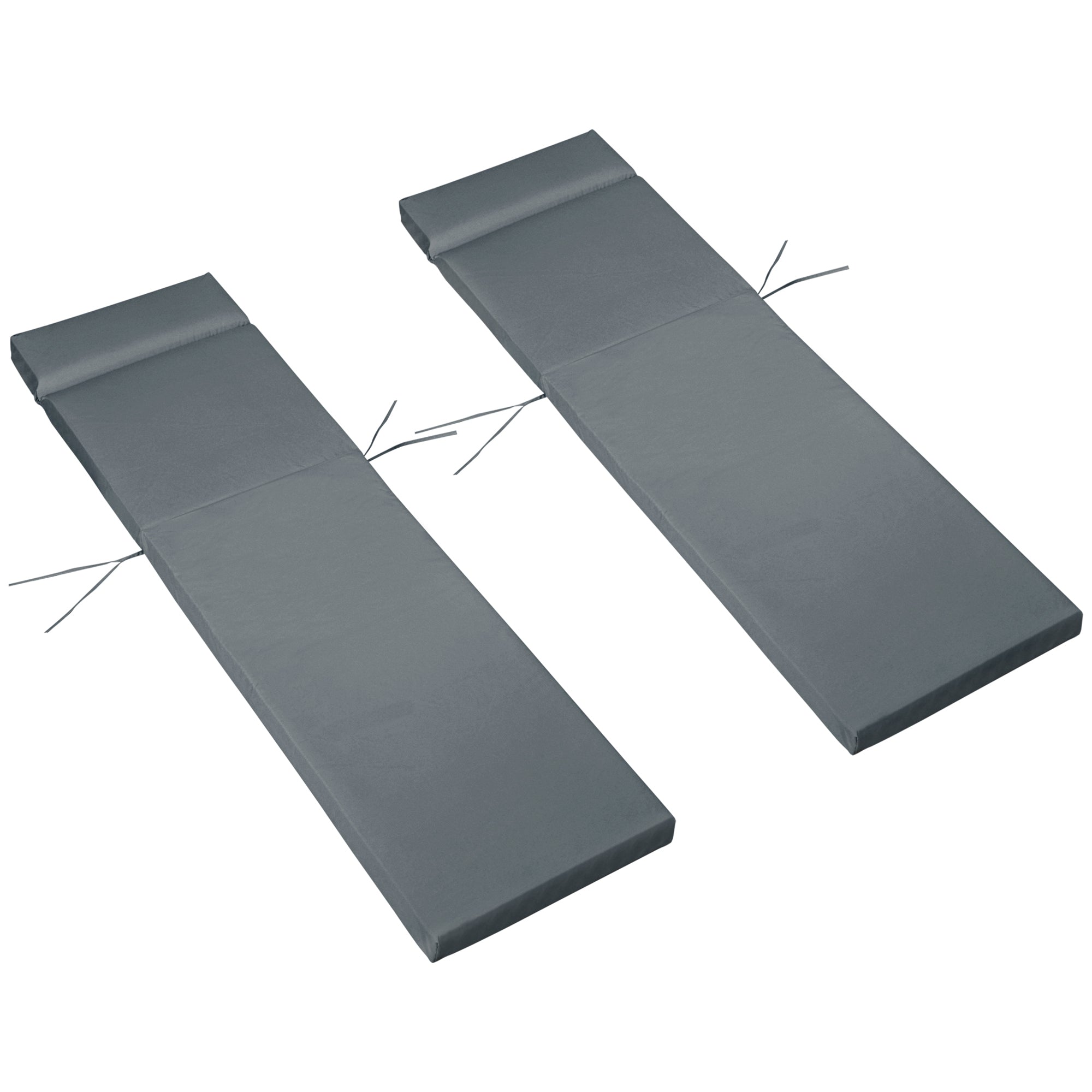Outsunny Set of 2 Sun Lounger Cushions, Replacement Cushions for Rattan Furniture with Ties, 196 x 55 cm, Dark Grey - North Peak Garden Furniture