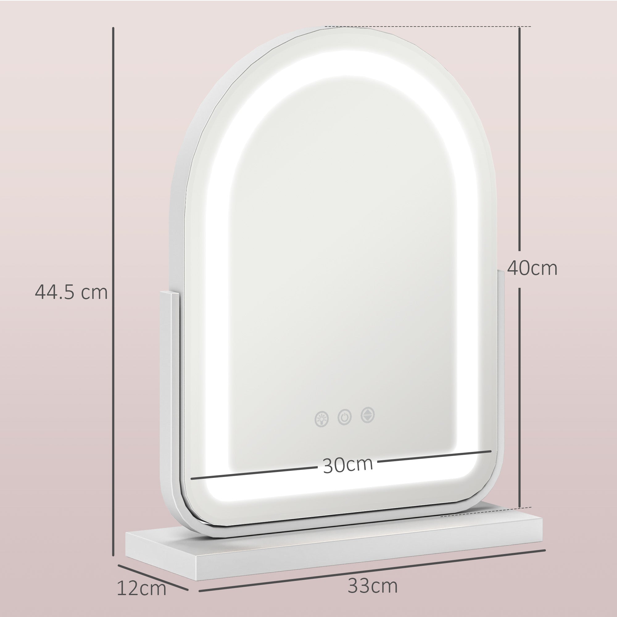 HOMCOM LED Vanity Mirror with Lights, 33 x 44.5cm Lighted Makeup Mirror with 3 Colour, 360° Rotation, Touch Screen, for Bedroom and Dressing Room, White - North Peak Garden Furniture