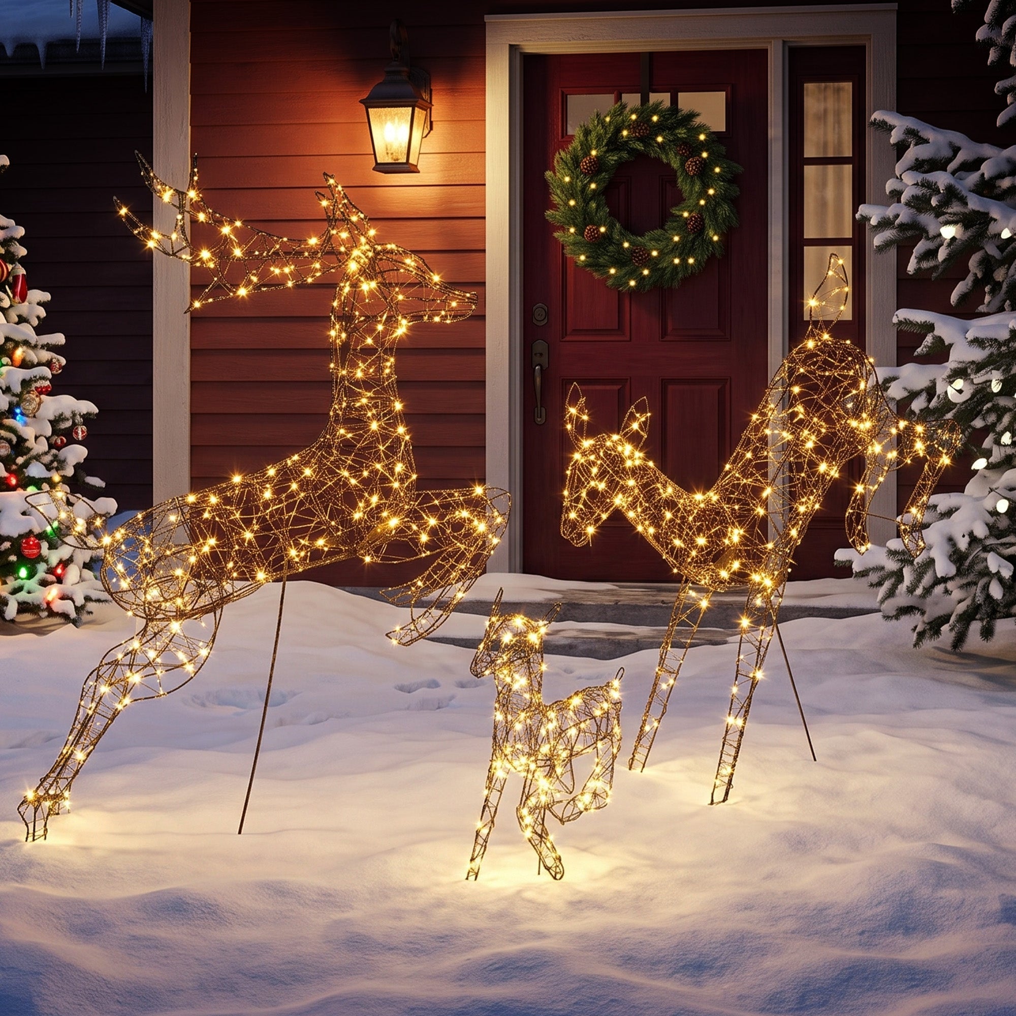 Outsunny 3-Piece Light Up Deer Family Set of 3, Lighted Reindeer Christmas Decorations Outdoor with 200 LED Lights, Brown