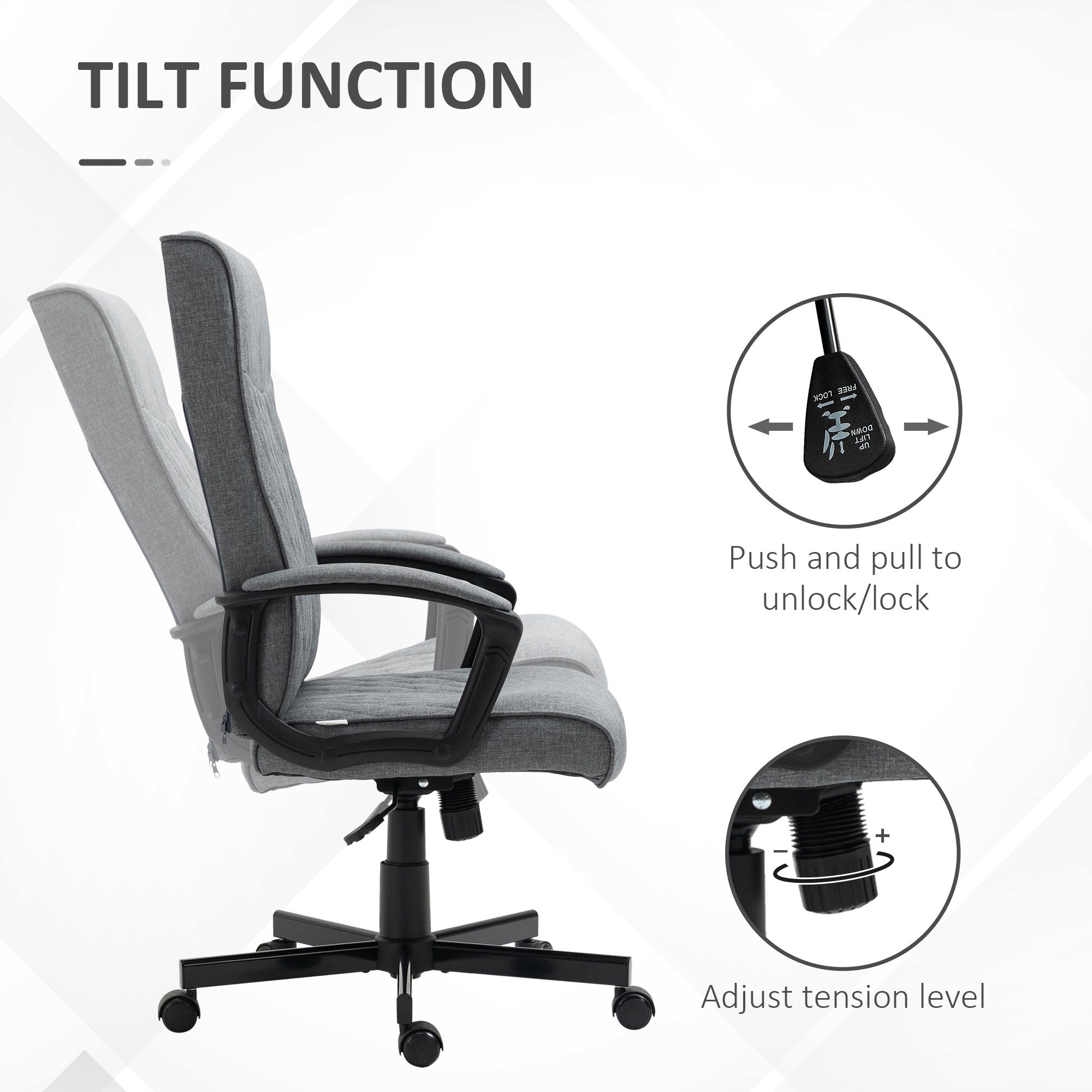 Vinsetto High Back Home Office Chair, Linen Fabric Computer Chair, Swivel Desk Chair with Adjustable Height for Living Room, Bedroom, Study, Dark Grey - North Peak Garden Furniture