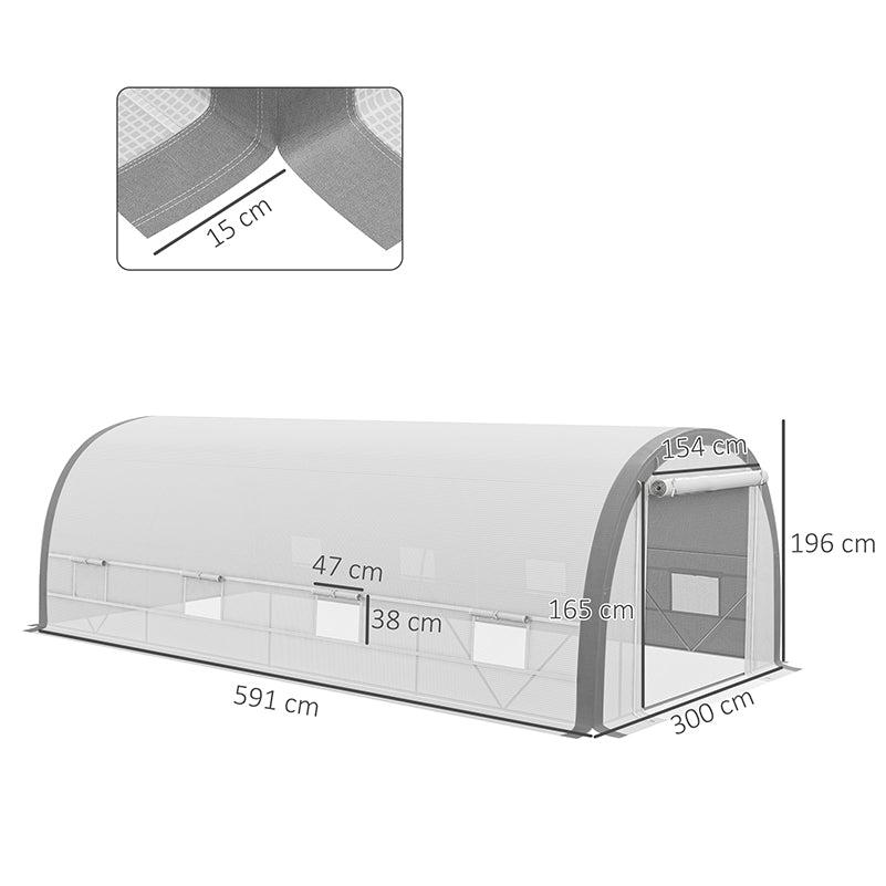 Outsunny 6 x 3(m) Polytunnel Greenhouse with Upgraded Structure, Mesh Door and Windows, 15 Plant Labels, White