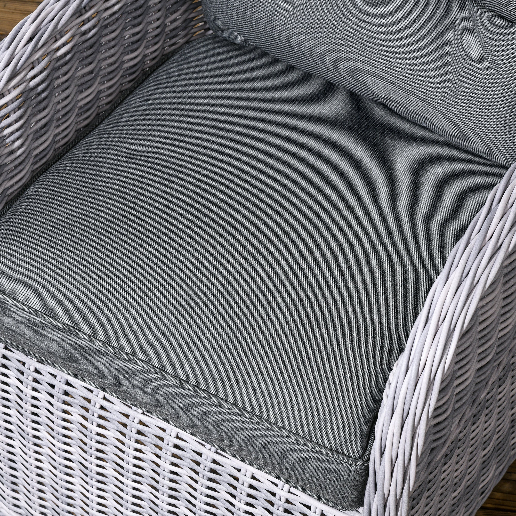 Outsunny Garden PE Rattan Dining Sofa Set, Outdoor 4 Seater Wicker Furniture, High Back Chairs with Cushions, Tempered Glass Coffee Table for Lawn, Backyard, Mixed Grey - North Peak Garden Furniture