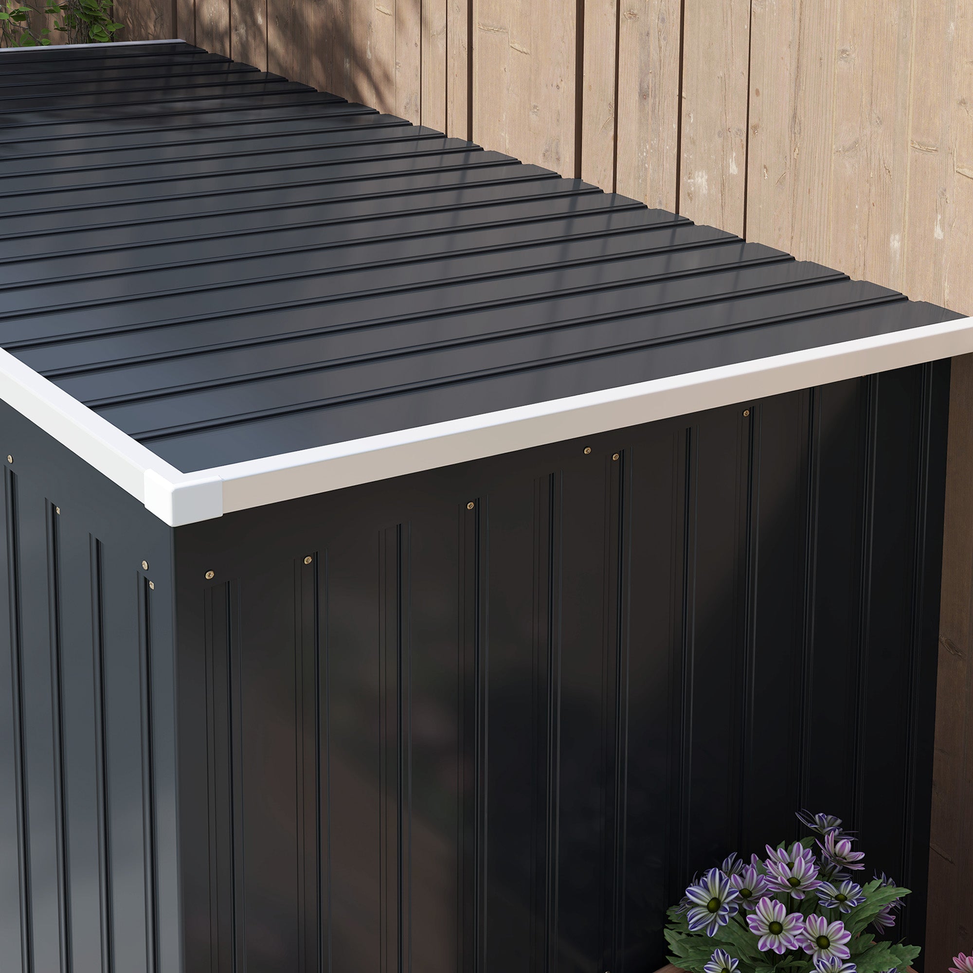Outsunny Outdoor Lean to Garden Metal Equipment Tool Storage Shed w/ Foundation Kit, Double Door, Vents and Sloped Roof, Dark Grey