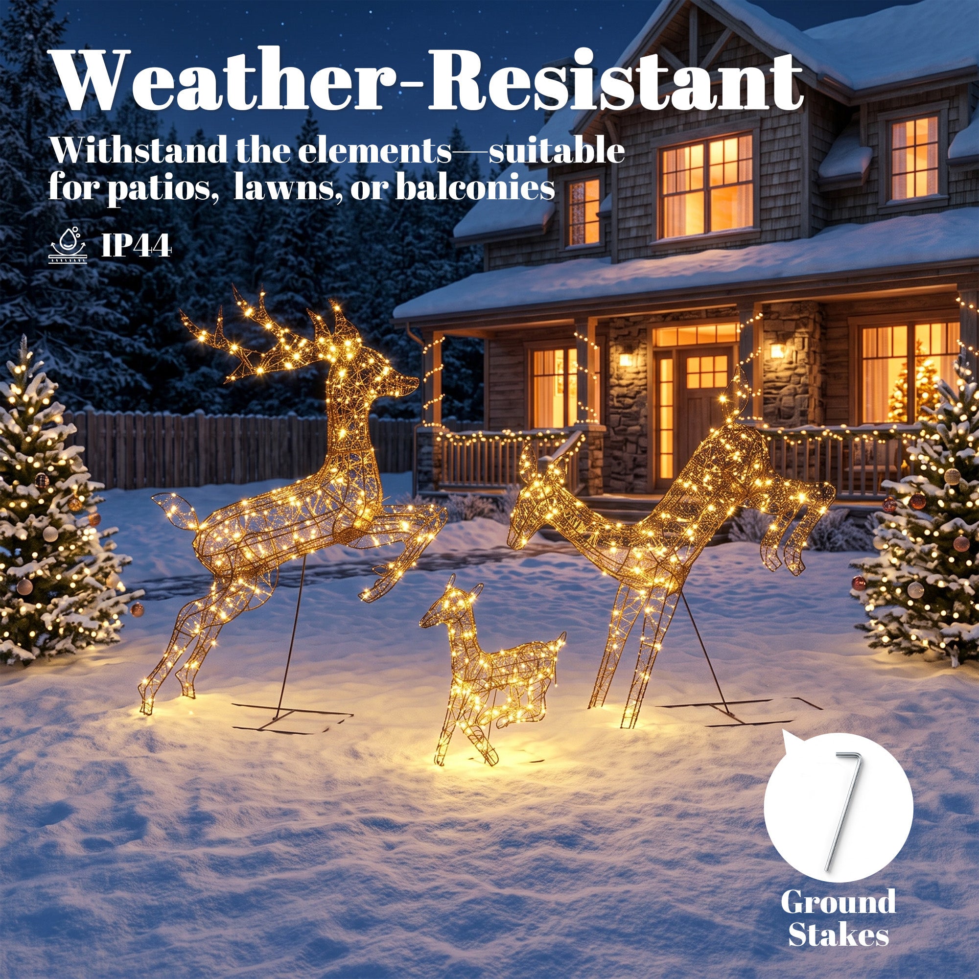Outsunny 3-Piece Light Up Deer Family Set of 3, Lighted Reindeer Christmas Decorations Outdoor with 200 LED Lights, Brown