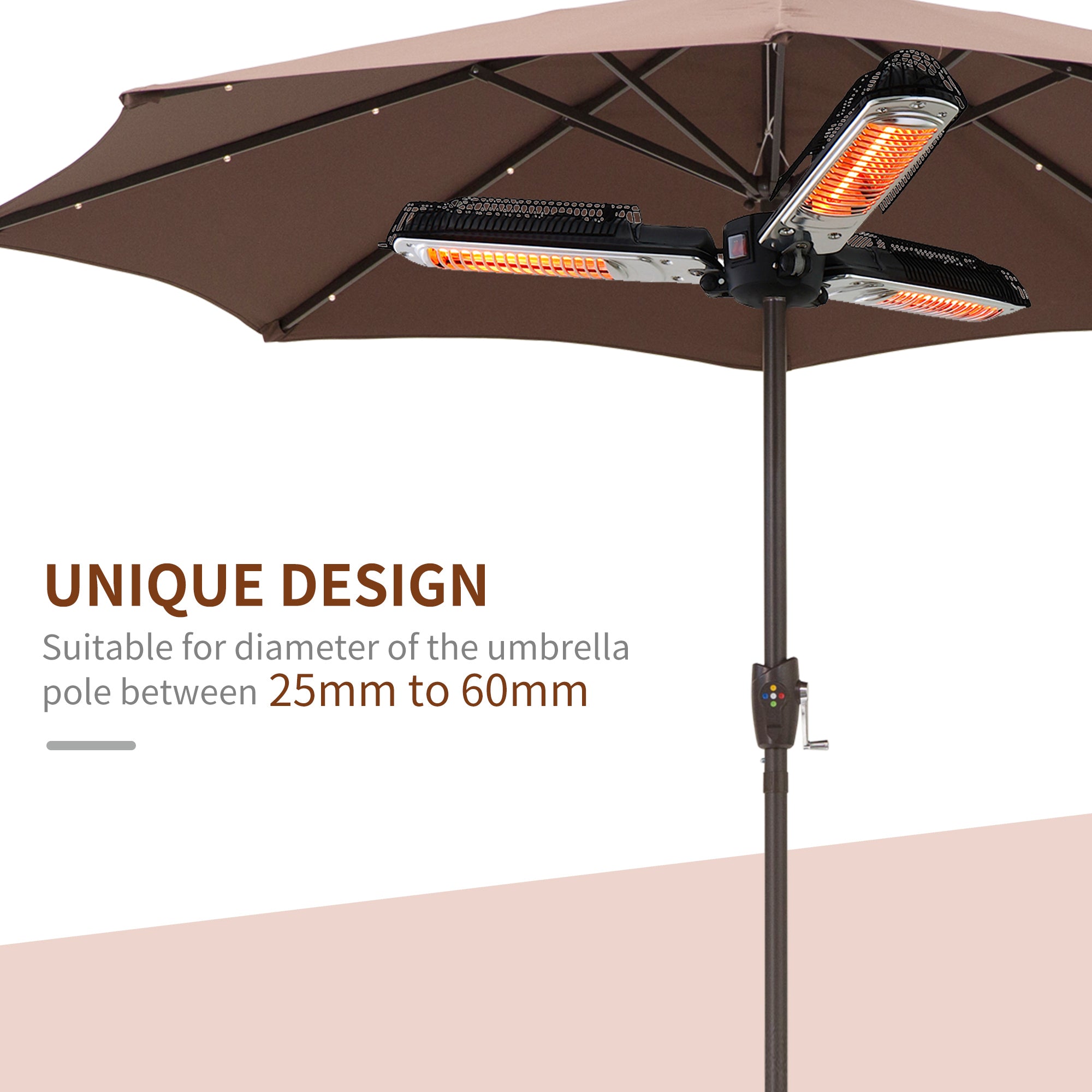Outsunny Electric Umbrella Parasol Mounted Infrared Heater 2000W Patio Gazebo Outdoor Use - North Peak Garden Furniture