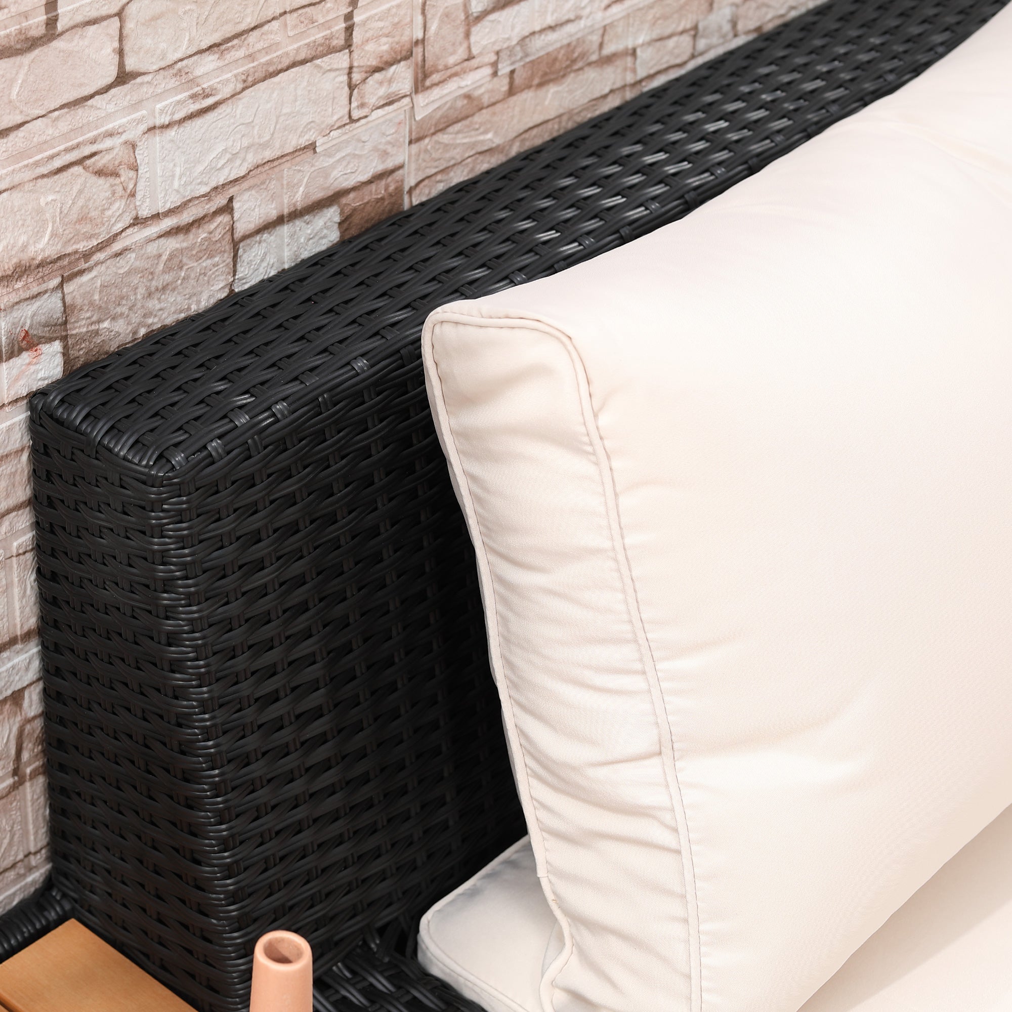 Outsunny 4 PCs Rattan Garden Furniture Outdoor Sectional Corner Sofa and Coffee Table Set  Conservatory Wicker Weave Furniture with Armrest and Cushions - Black