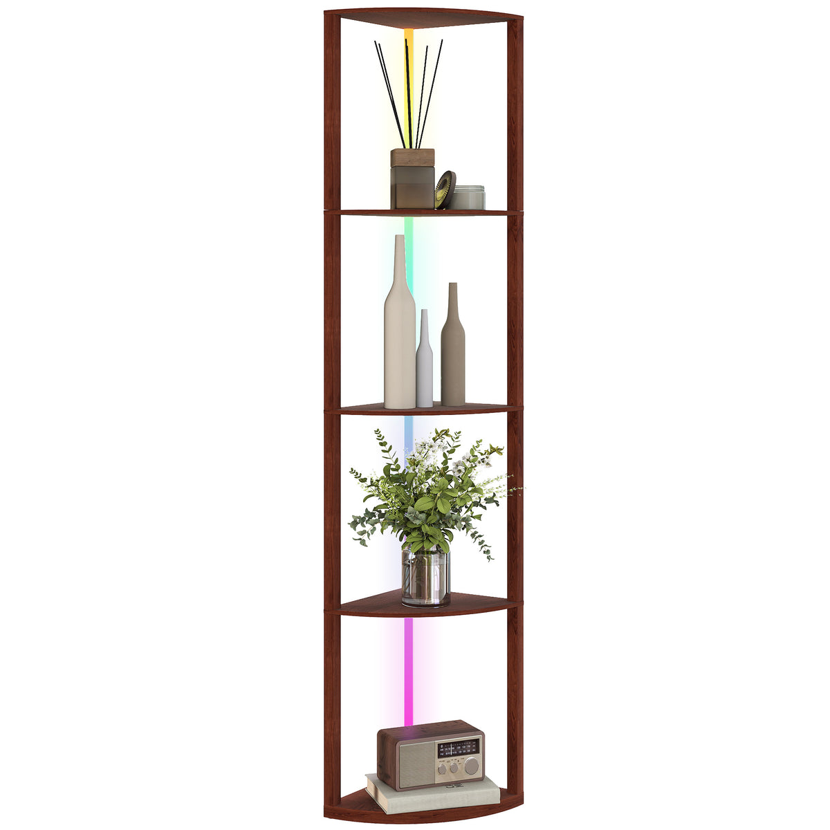 HOMCOM RGB Standing Lamp with Shelves, 4-Tier LED Floor Lamp with Multiple Lighting Modes, Brown