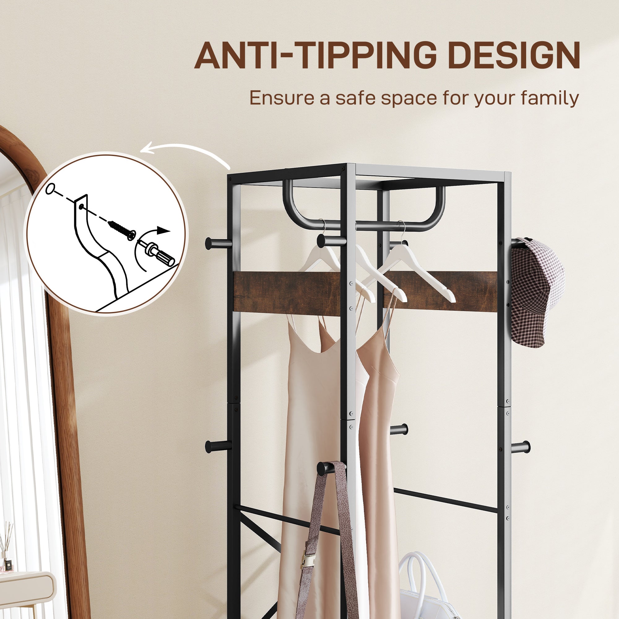 HOMCOM Multi-Storage Clothes Rack - Brown/Black - North Peak Garden Furniture
