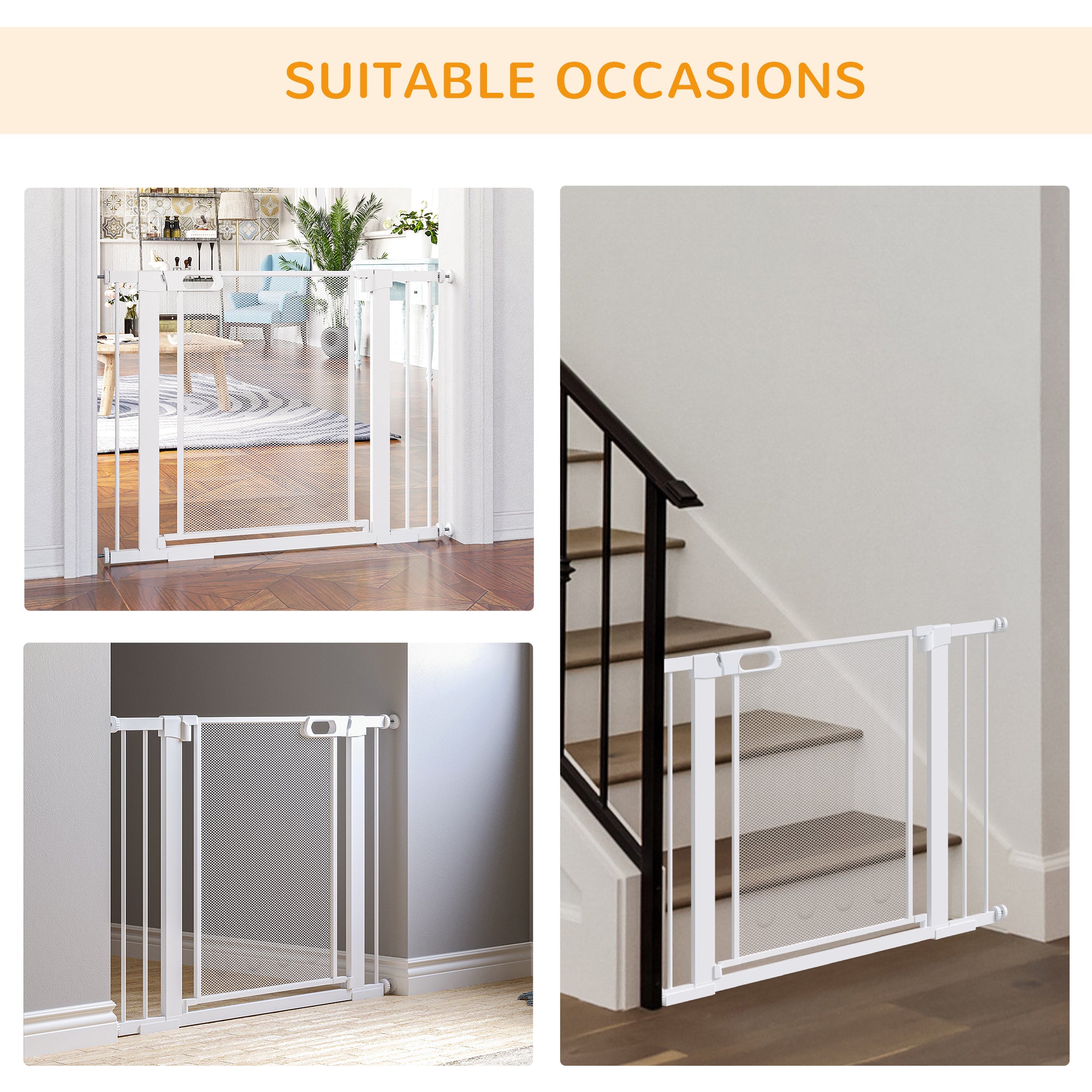 PawHut Pet Safety Gate, for Doorways, Staircases, Hallways, with Extensions Kit, 75-103cm - White - North Peak Garden Furniture