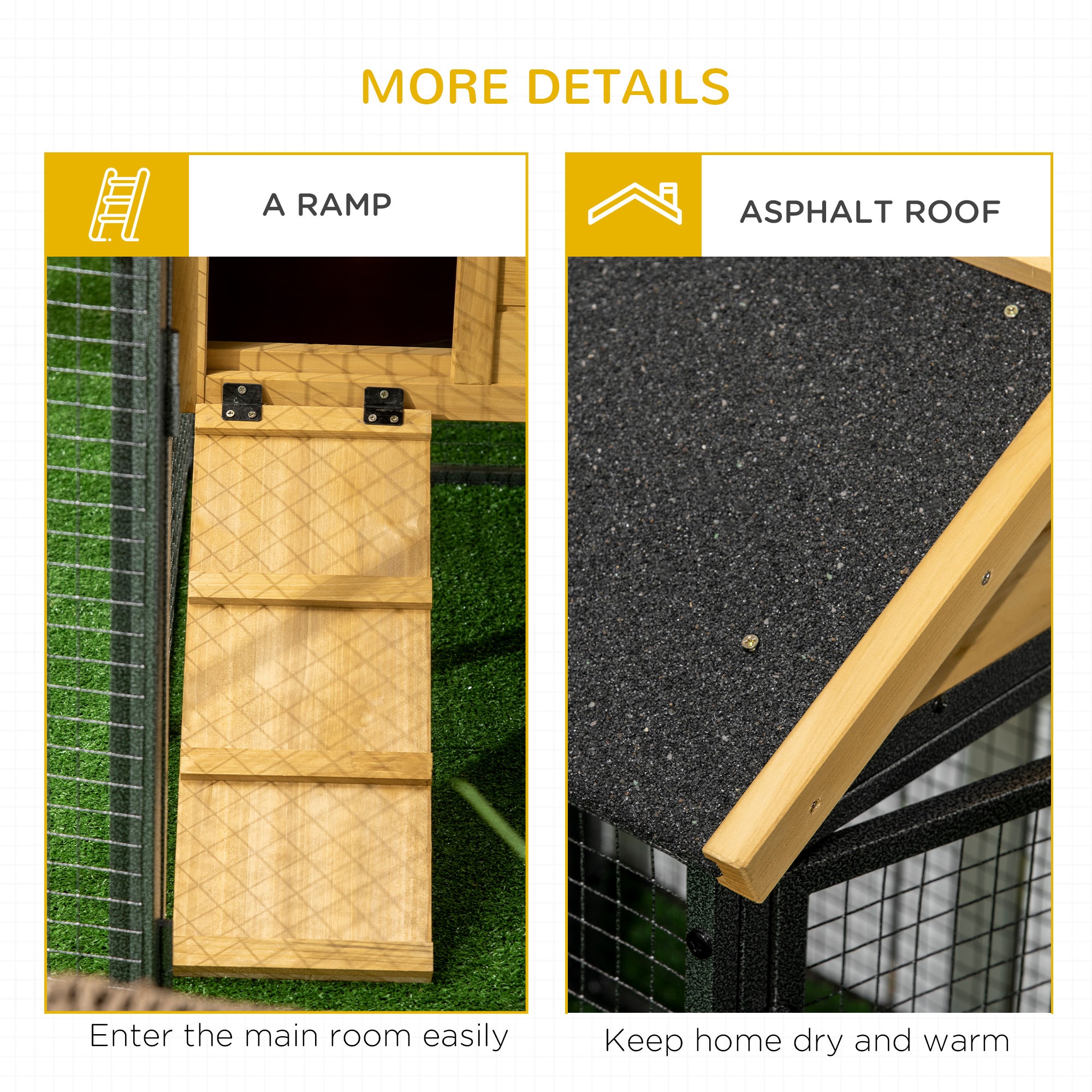 PawHut Outdoor Rabbit Hutch, with Run, Removable Tray, Asphalt Roof, 120 x 55.5 x 80cm