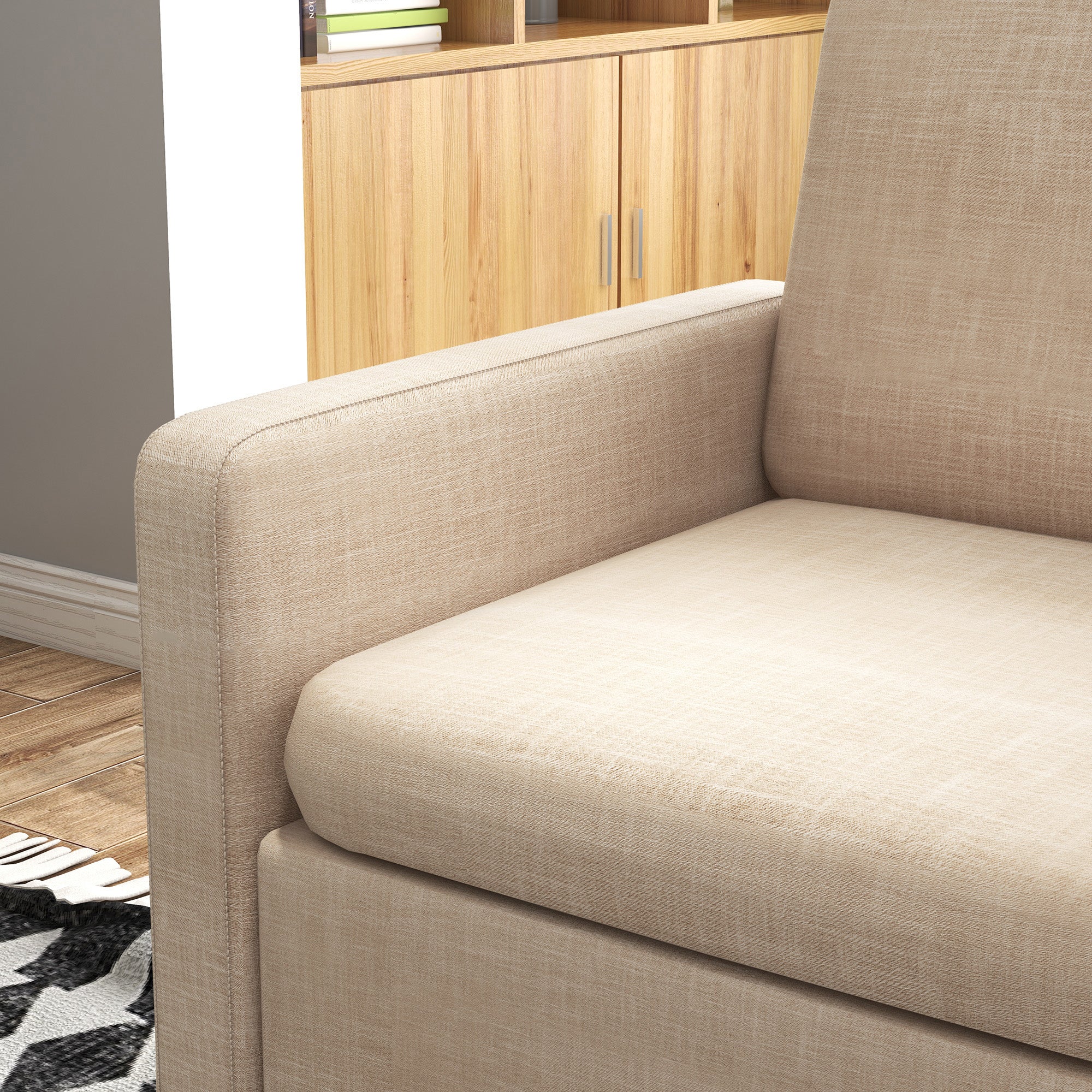 HOMCOM Modern Accent Chair, Comfy Fireside Chair, Upholstered Armchair for Living Room, Bedroom, Home Office, Beige - North Peak Garden Furniture