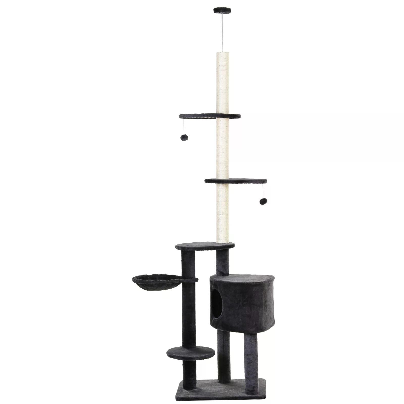 PawHut Vertical Cat Tree: Adjustable Height, Carpeted Platforms, Condo & Sisal Posts