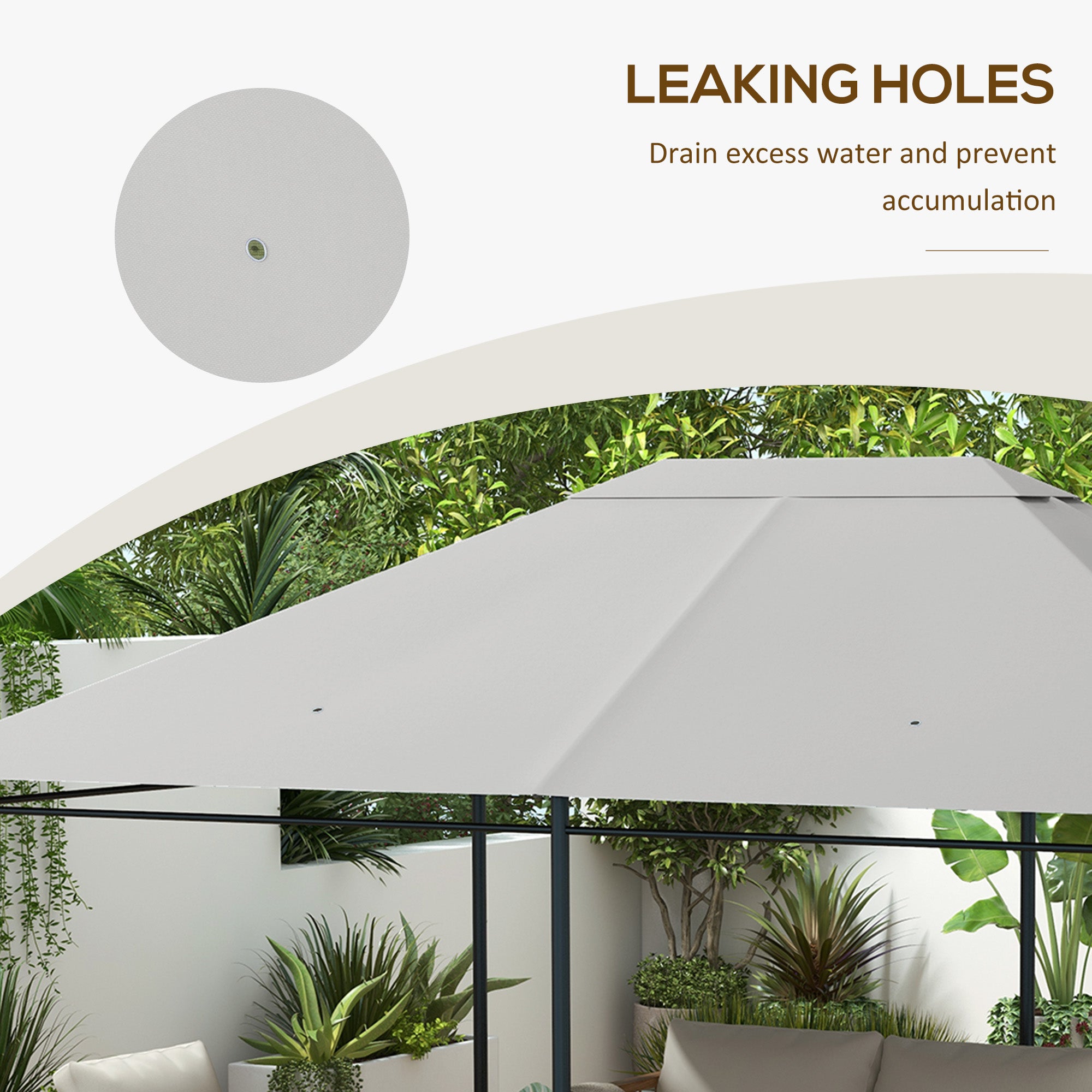 Outsunny 3 x 4m Gazebo Canopy Replacement Cover, Gazebo Roof Replacement (TOP COVER ONLY), Light Grey - North Peak Garden Furniture
