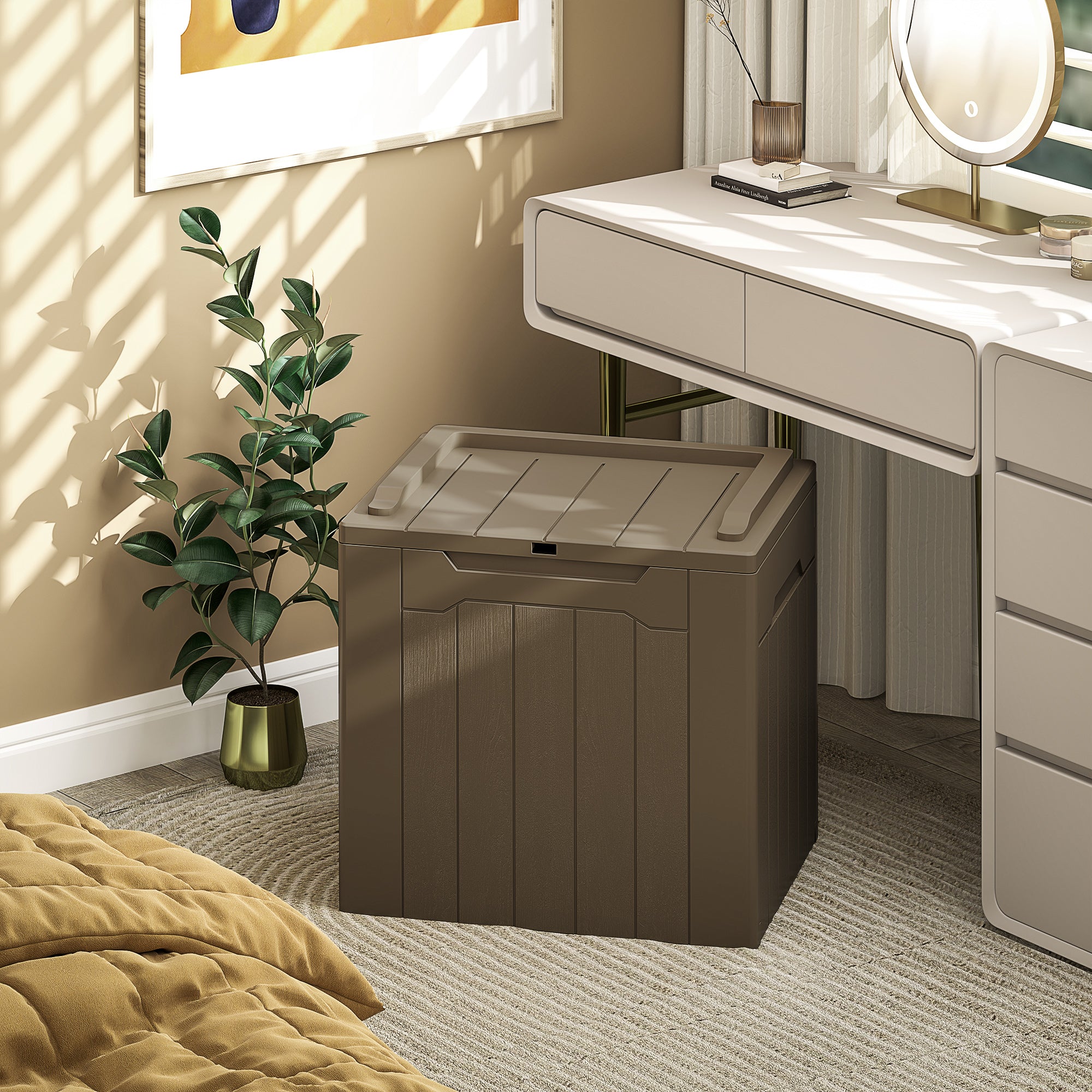 HOMCOM 107 L Plastic Storage Chest with Lid - Dark Brown - North Peak Garden Furniture