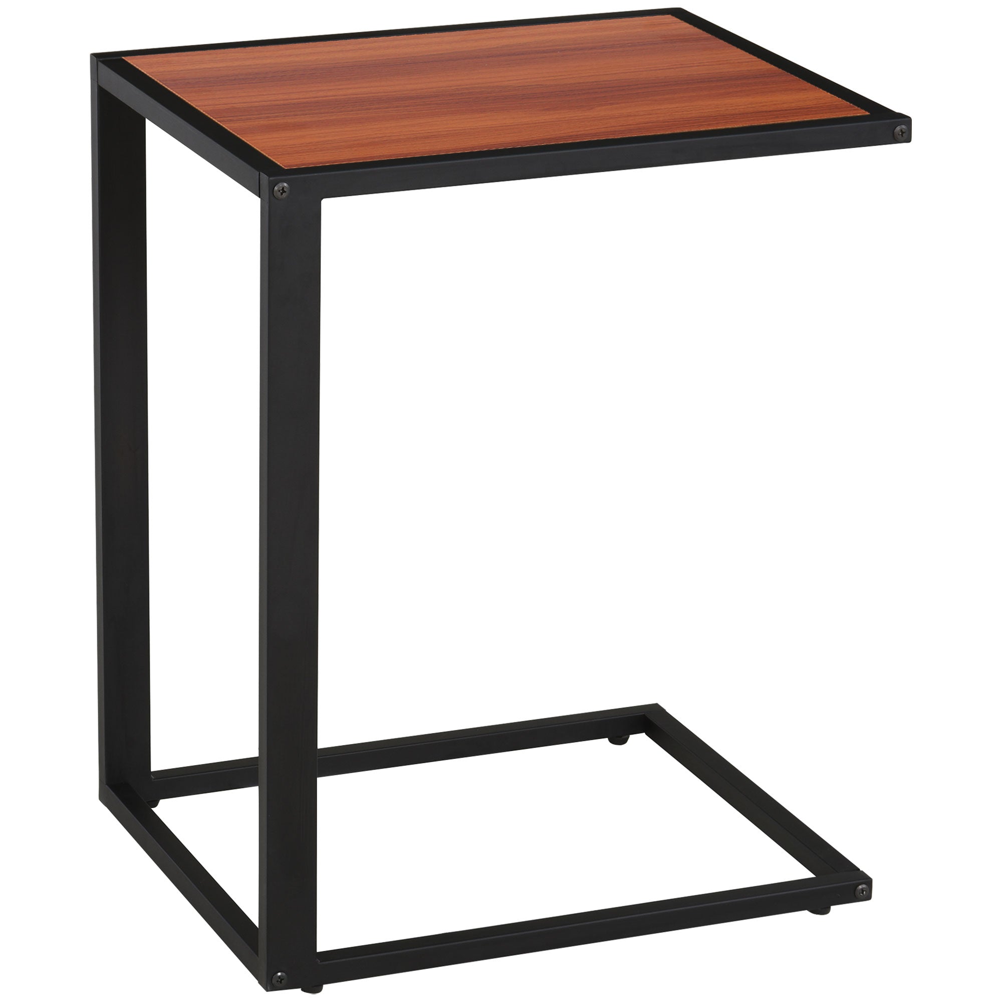 HOMCOM C-Shaped Side Table, Sofa End Table with Metal Frame, Accent Couch Table for Living room, Bedroom, Walnut and Black - North Peak Garden Furniture