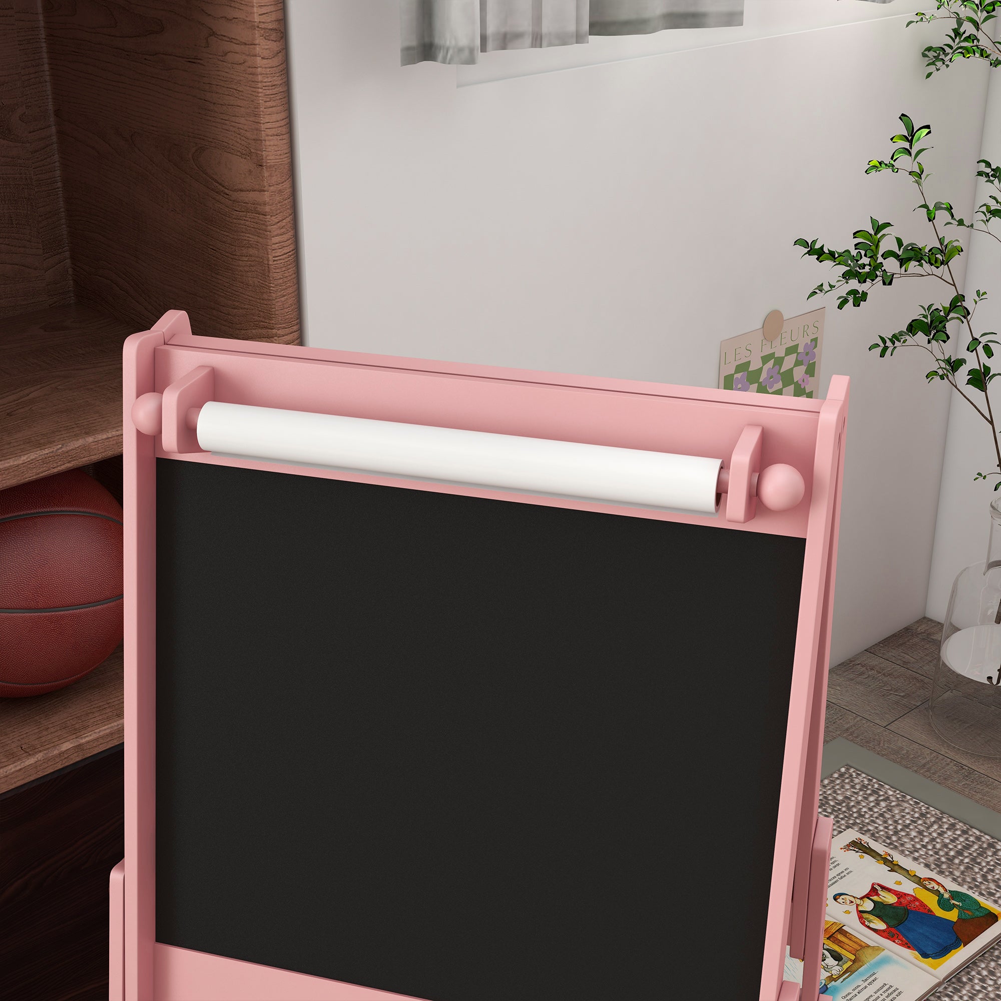 AIYAPLAY Three-In-One Kids Easel with Paper Roll, Art Easel, with Storage - Pink - North Peak Garden Furniture