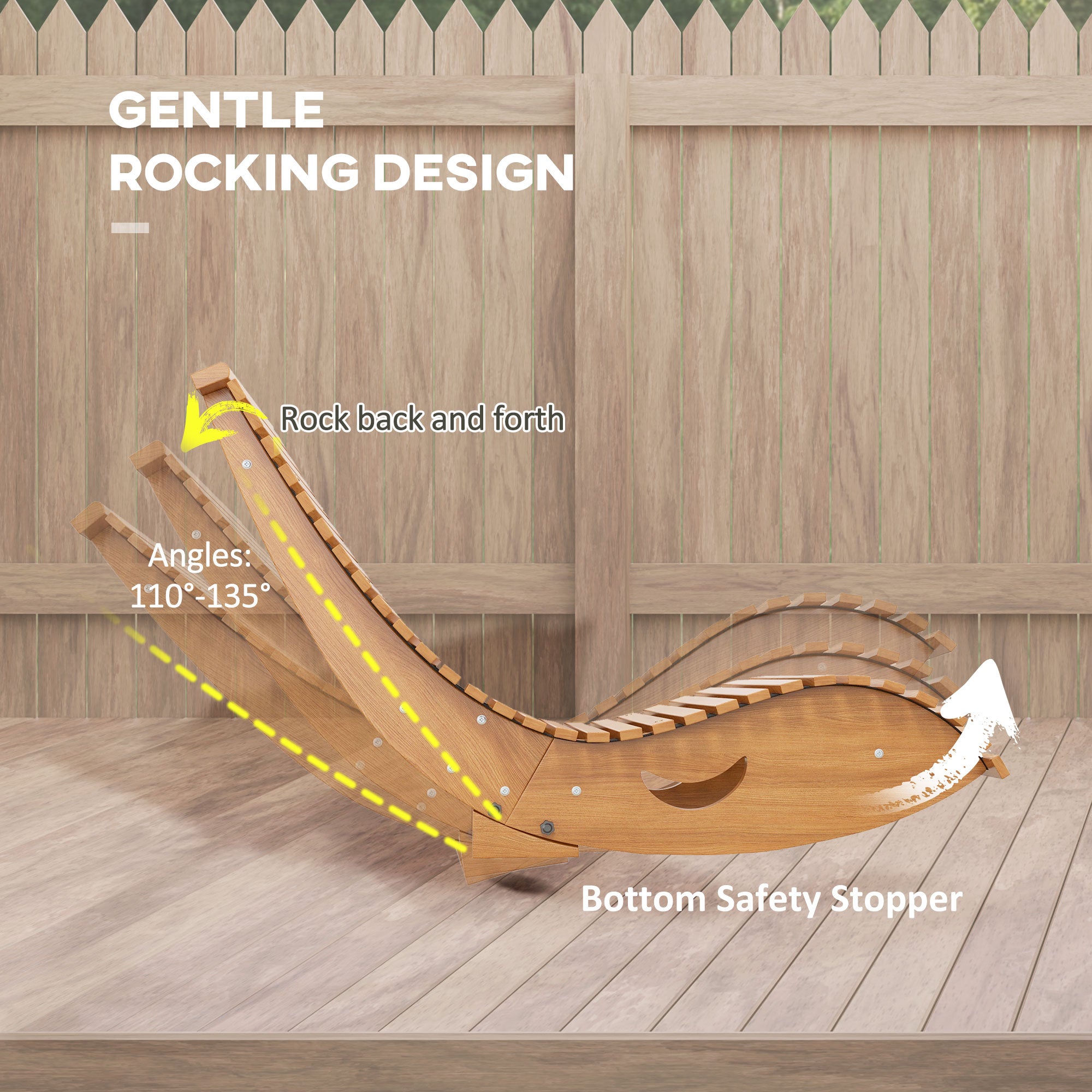 Outsunny Outdoor Rocking Chair w/ Slatted Seat, Wooden Rocking Chair, 130cm x 60cm x 60cm, Teak