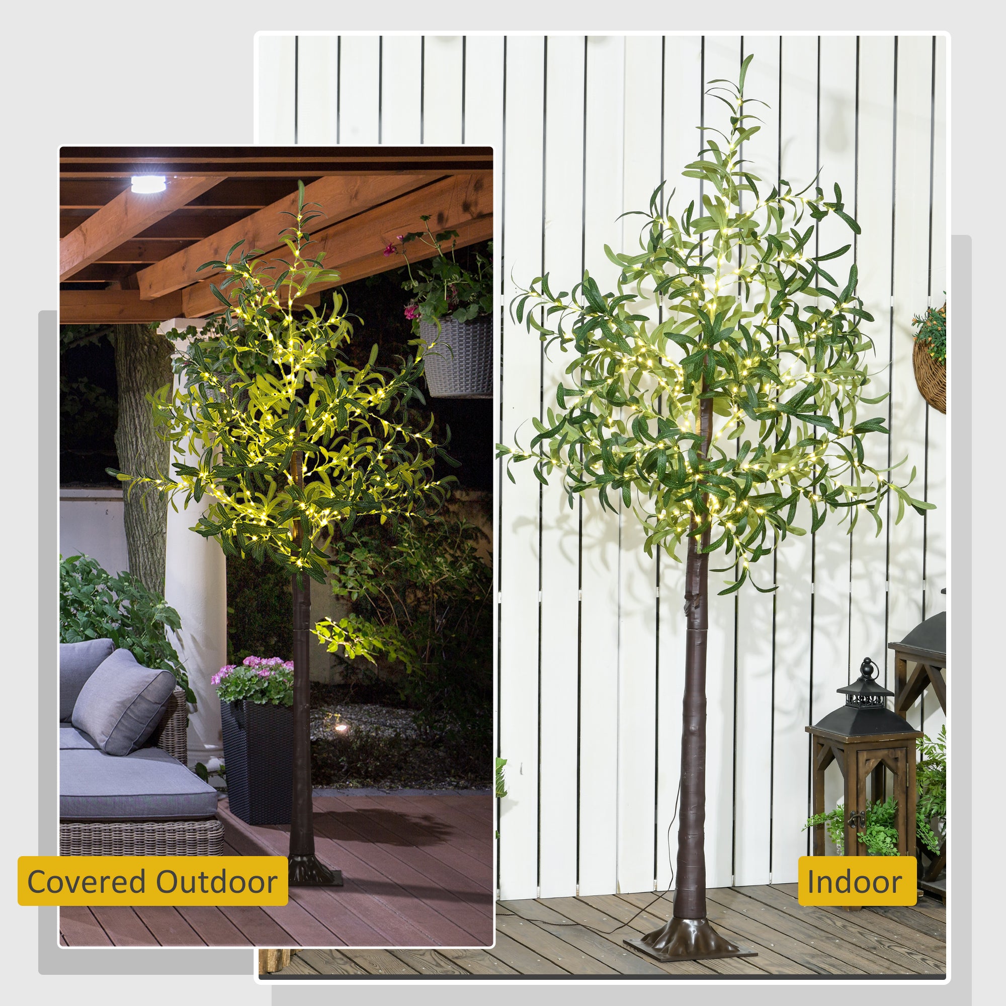 HOMCOM 300 LED Light Decorative Artificial Olive Tree - Green - North Peak Garden Furniture