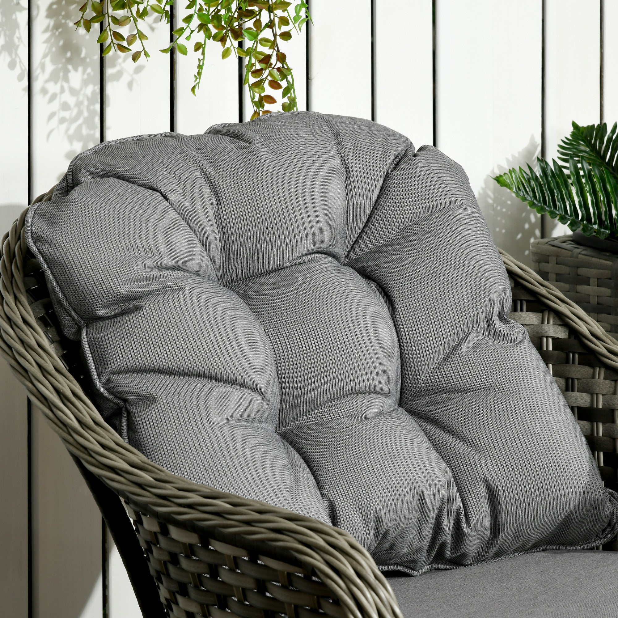 Outsunny 3 Pieces Rattan Bistro Set, Wicker Garden Furniture Set, Glass Top Coffee Table and Chairs with Cushions for Outdoor, Patio, Balcony, Grey - North Peak Garden Furniture