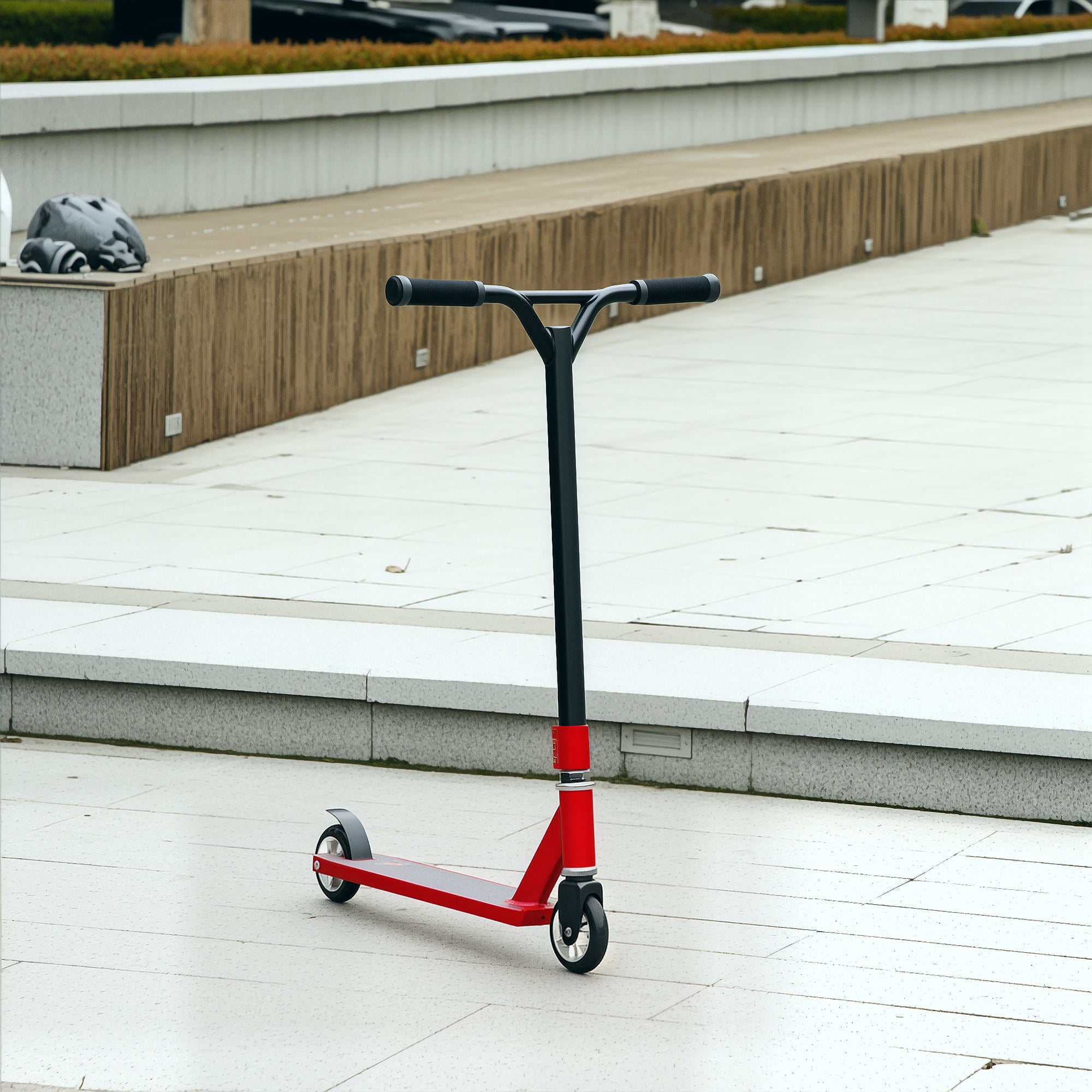 HOMCOM Stunt Scooter, 360° Entry Level Tricks Scooter w/ Lightweight Aluminium Deck and ABEC 7 Bearing, For Age 14+ Beginners, Red - North Peak Garden Furniture