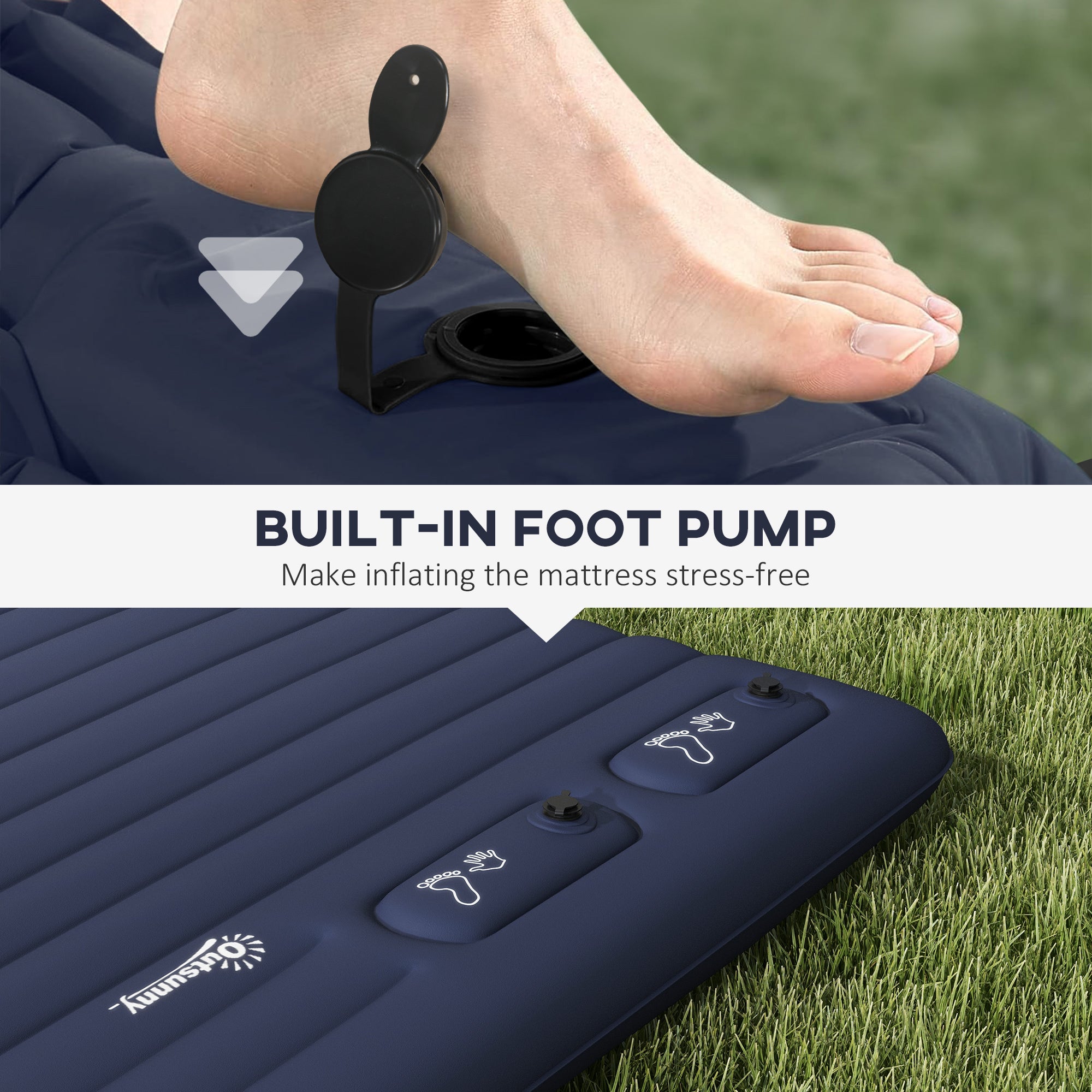 Outsunny Double Inflatable Mattress, with Built-In Pump - Blue - North Peak Garden Furniture