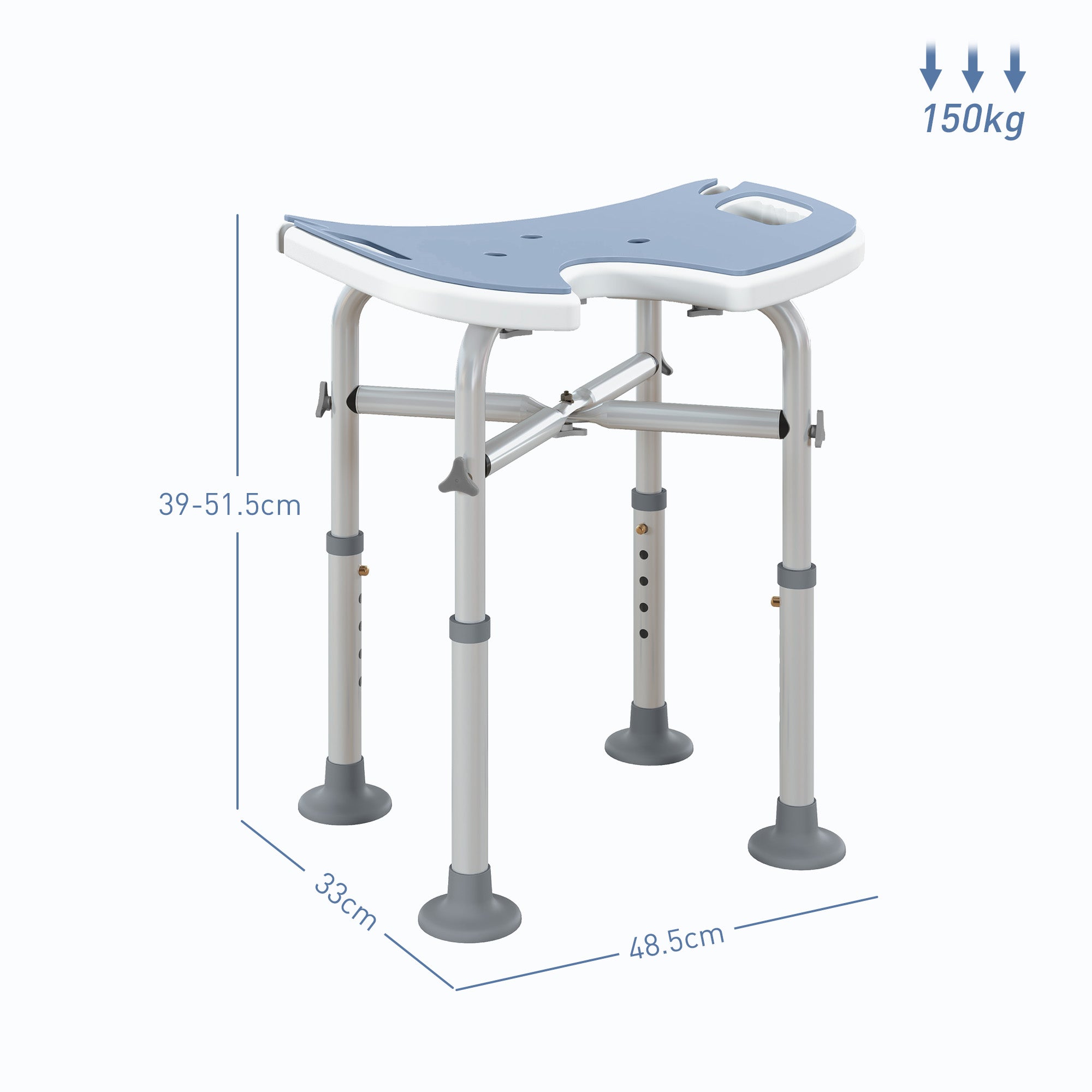 HOMCOM 39-51.5cm 'U' Seat Padded Shower Stool - Light Blue - North Peak Garden Furniture