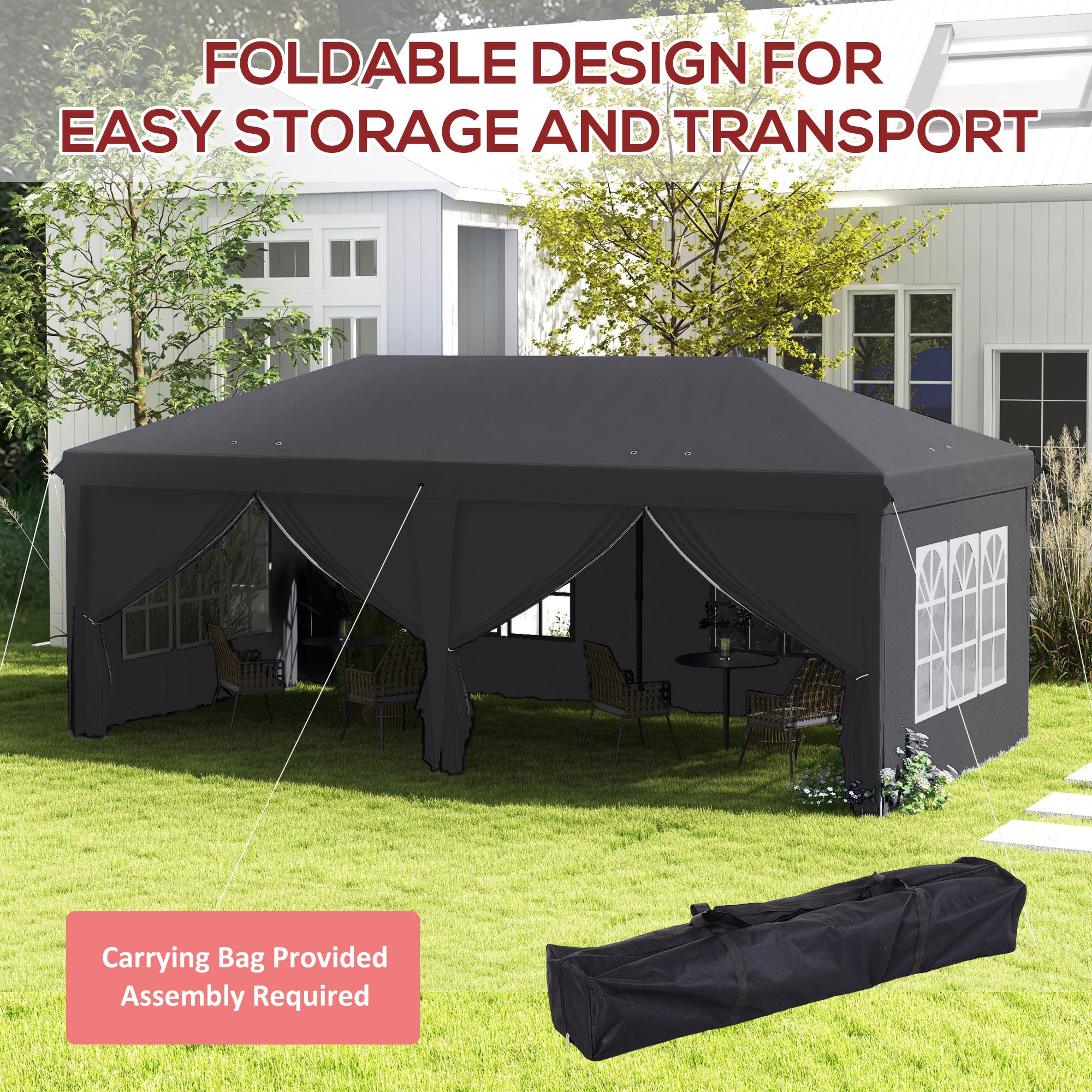 Outsunny 3 x 6m Pop-Up Gazebo, with Curtain Walls and Windows - Grey - North Peak Garden Furniture