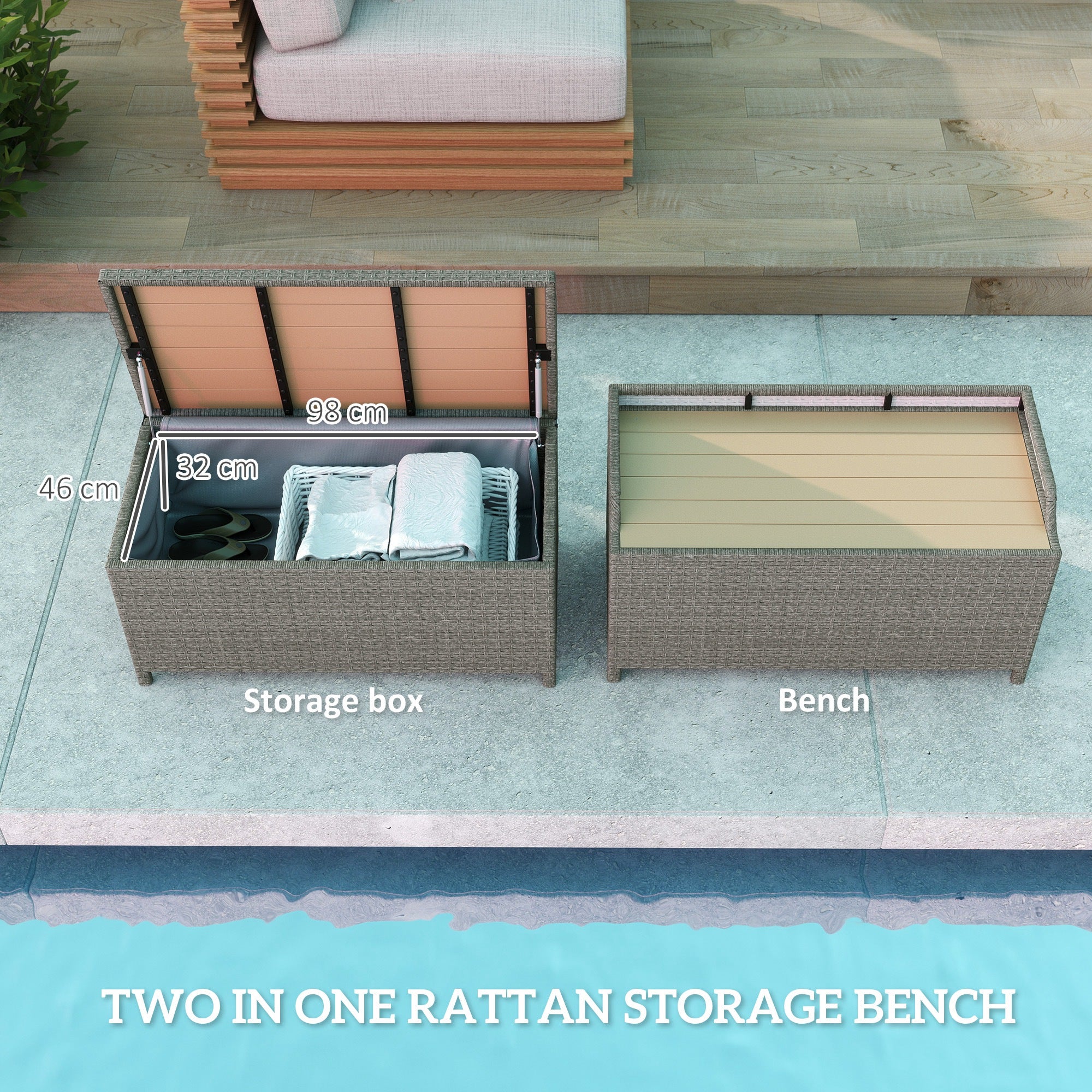 Outsunny 130 L Rattan Garden Storage Box, with Seat - Grey - North Peak Garden Furniture