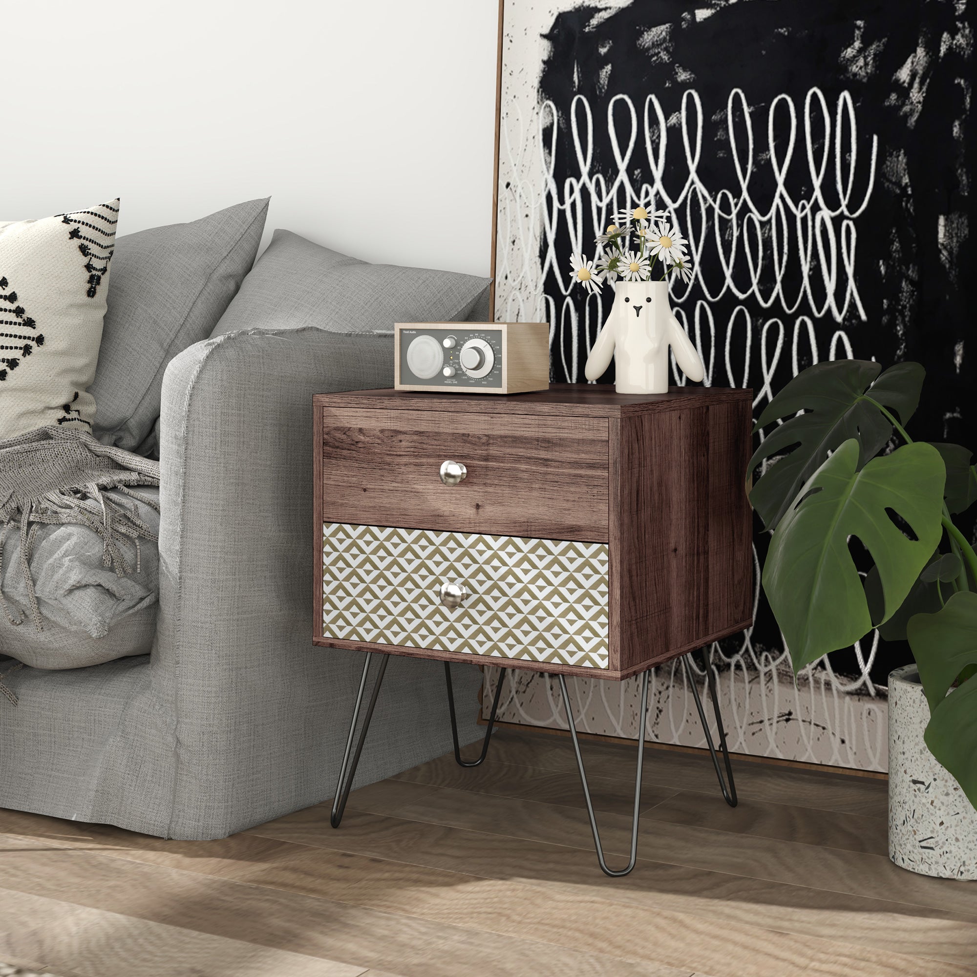 HOMCOM Nightstand, 2-Drawer Bedside Table, Bedside Cabinet, Sofa End Side Table for Living Room, Bedroom, Rustic Brown - North Peak Garden Furniture