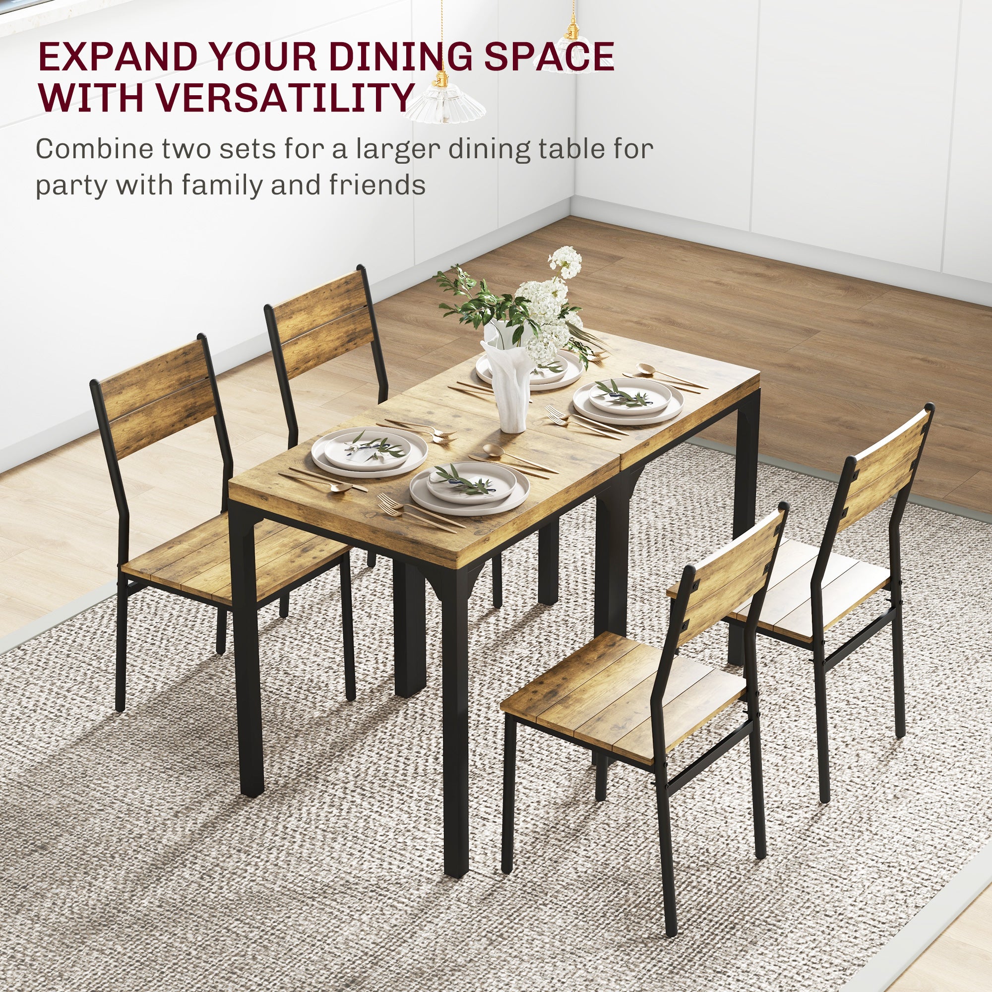 HOMCOM Three-Piece Minimal and Compact Dining Set, Rustic Brown - North Peak Garden Furniture