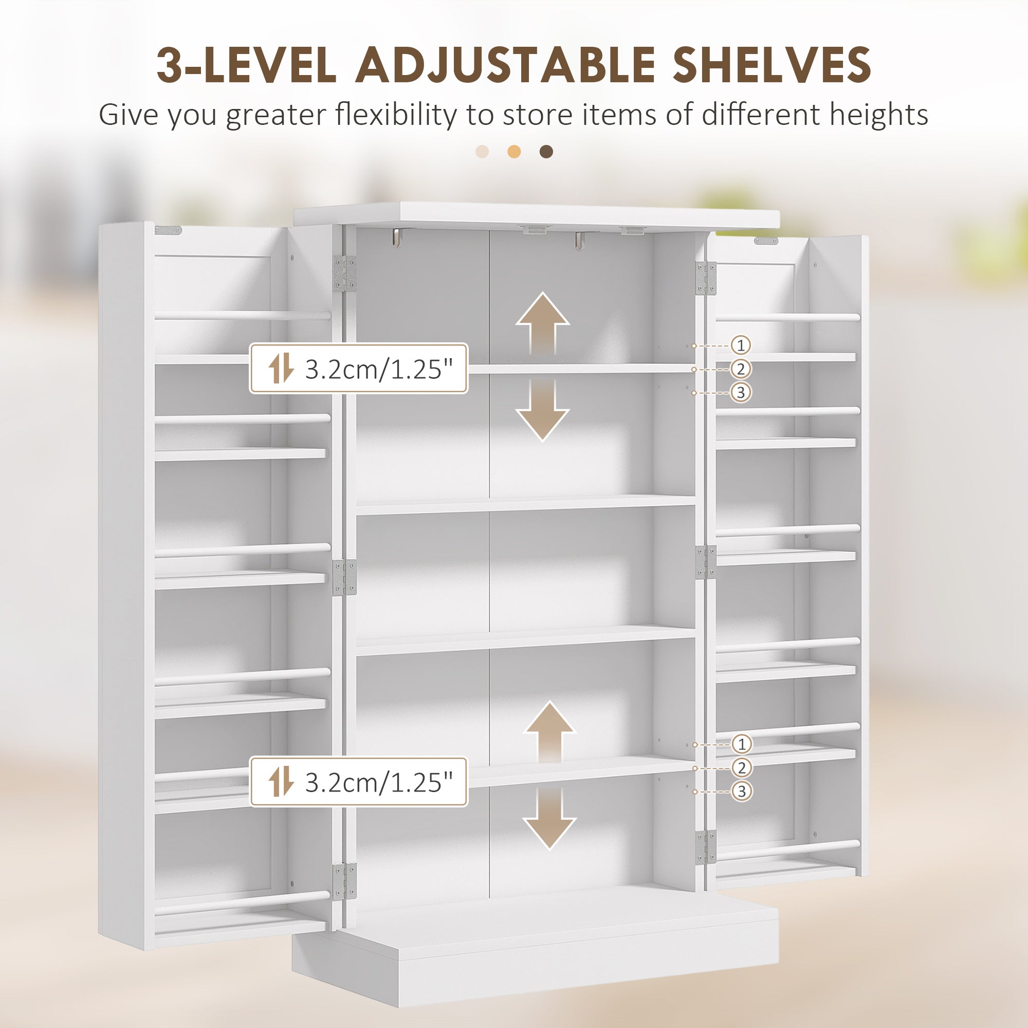 HOMCOM Freestanding Multi-Storage Kitchen Cupboard with Adjustable Shelves White - North Peak Garden Furniture